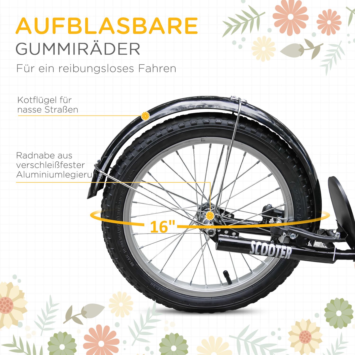 Barns höjdjusterbar sparkcykel, 2 bromsar, stora hjul