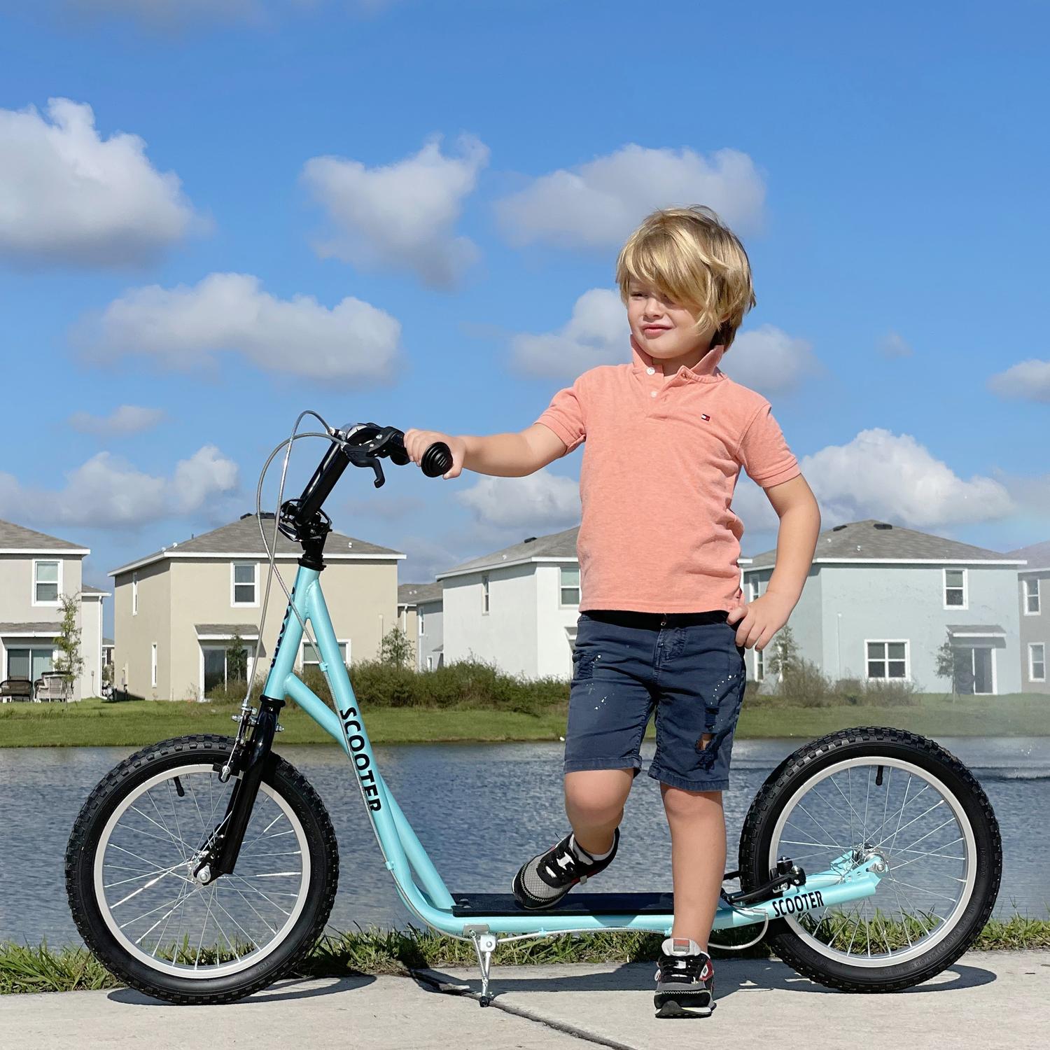 Uppfällbar sparksparkcykel för barn, handbroms, 16"" luftdäck