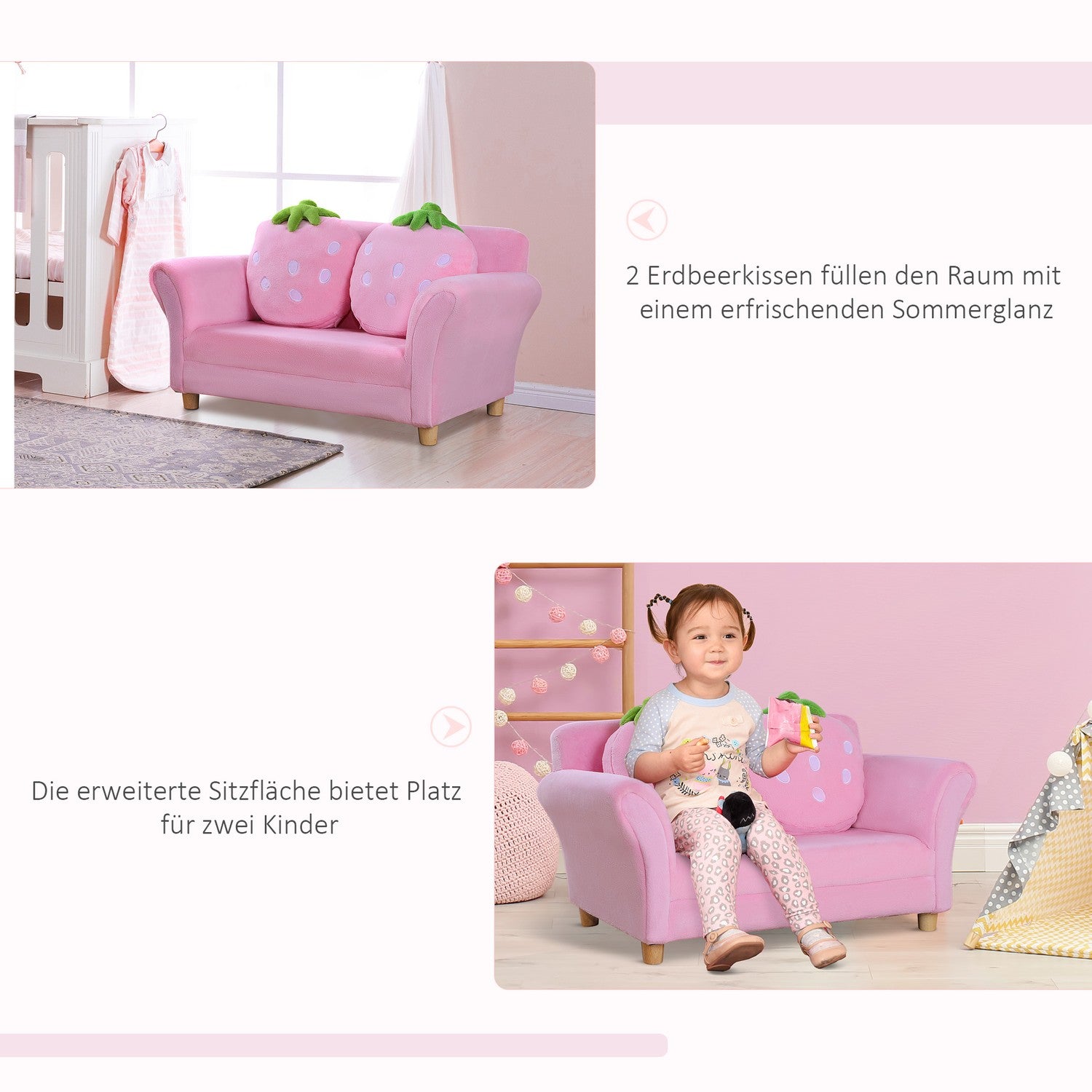 Jordgubbsfåtölj & soffa för barn – Mjuk, mysig design