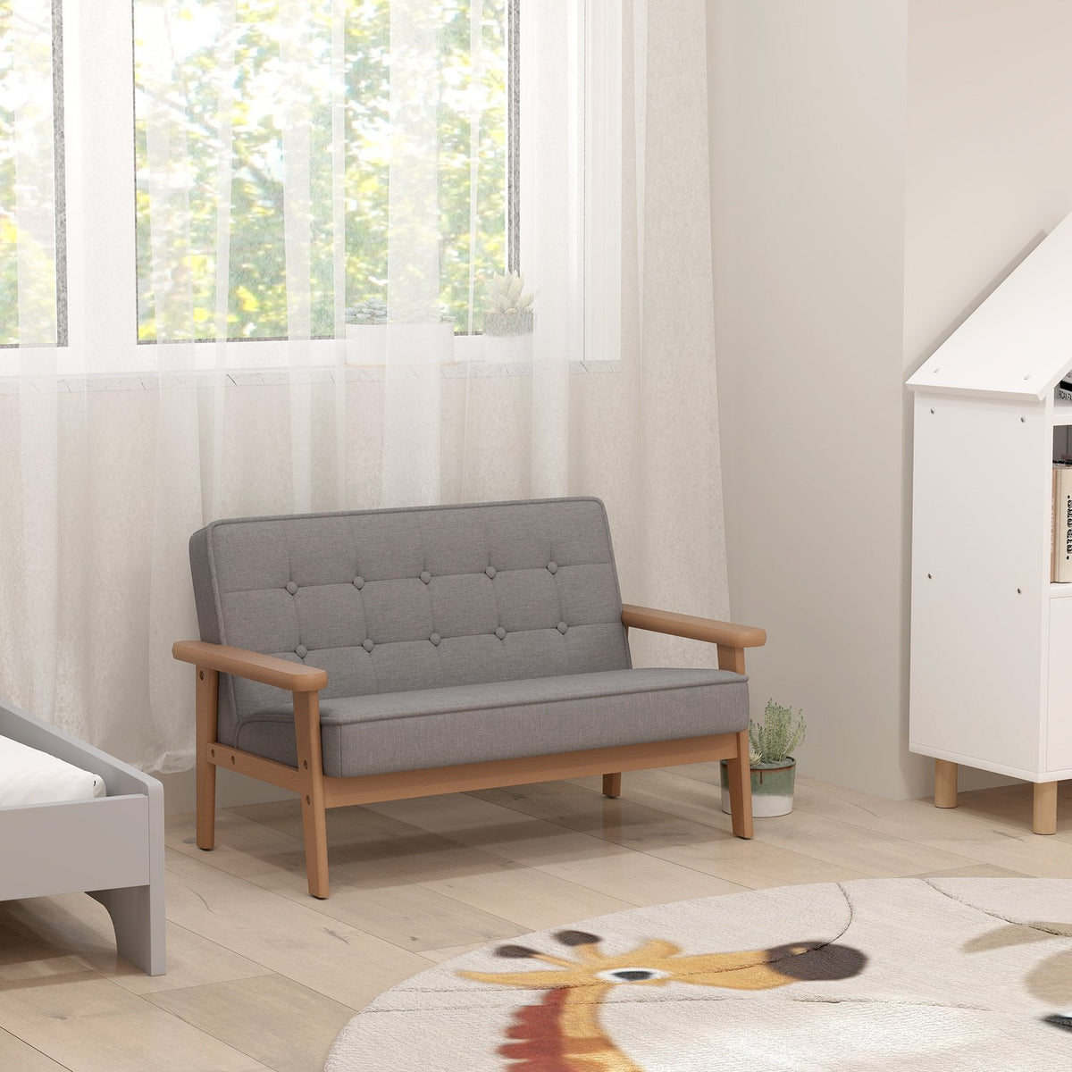 Barnsoffa, sammetslook, träram, 3–15 år, grå