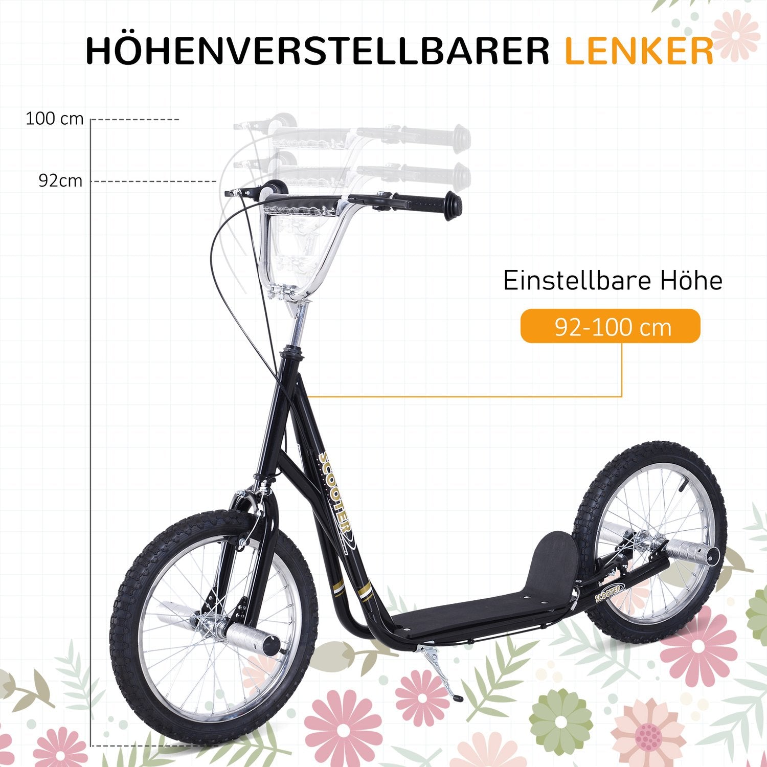 Barnsparkcykel, 16-tums, luftdäck, svart