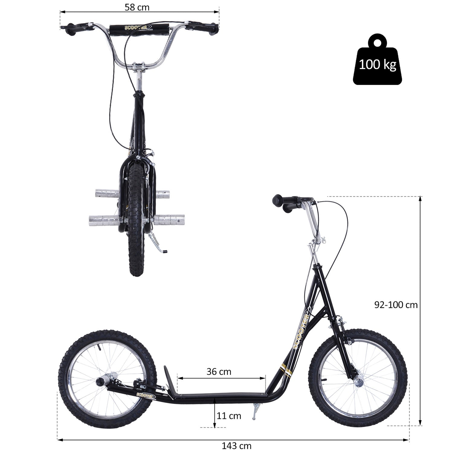 Barnsparkcykel, 16-tums, luftdäck, svart