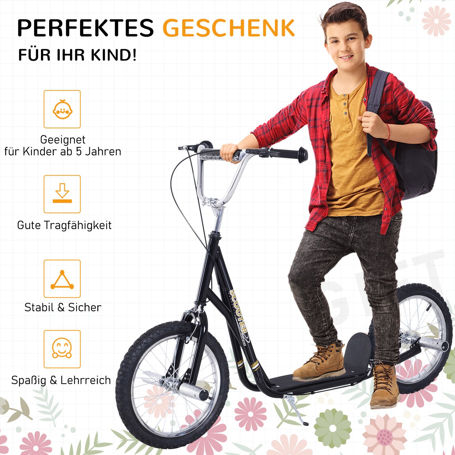 Barnsparkcykel, 16-tums, luftdäck, svart