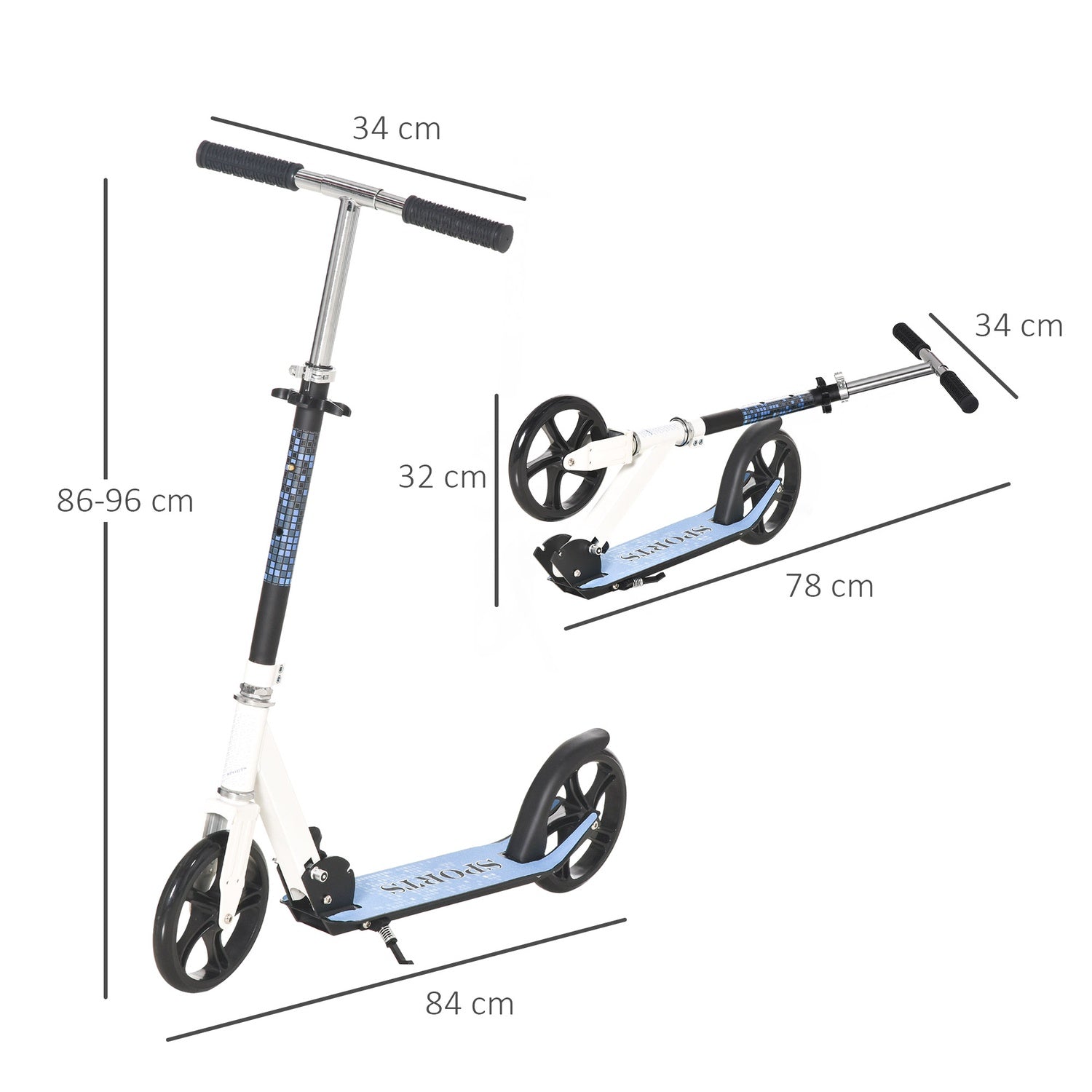 Barnsparkcykel, hopfällbar & höjdjusterbar, vit