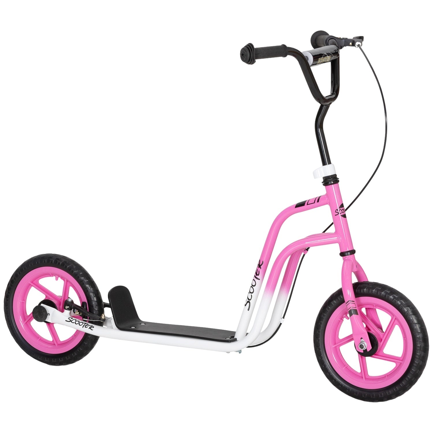 Barnsparkcykel, justerbart styre, stora hjul, rosa