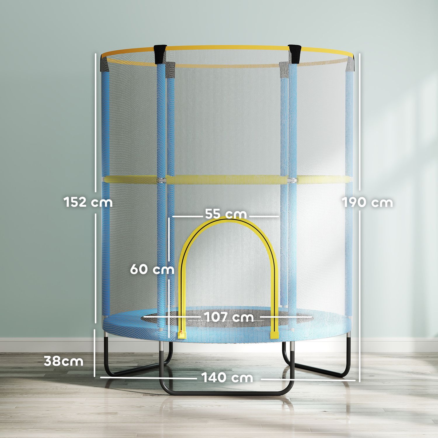 Inomhustrampolin för barn med skyddsnät, 140 cm, mörkblå