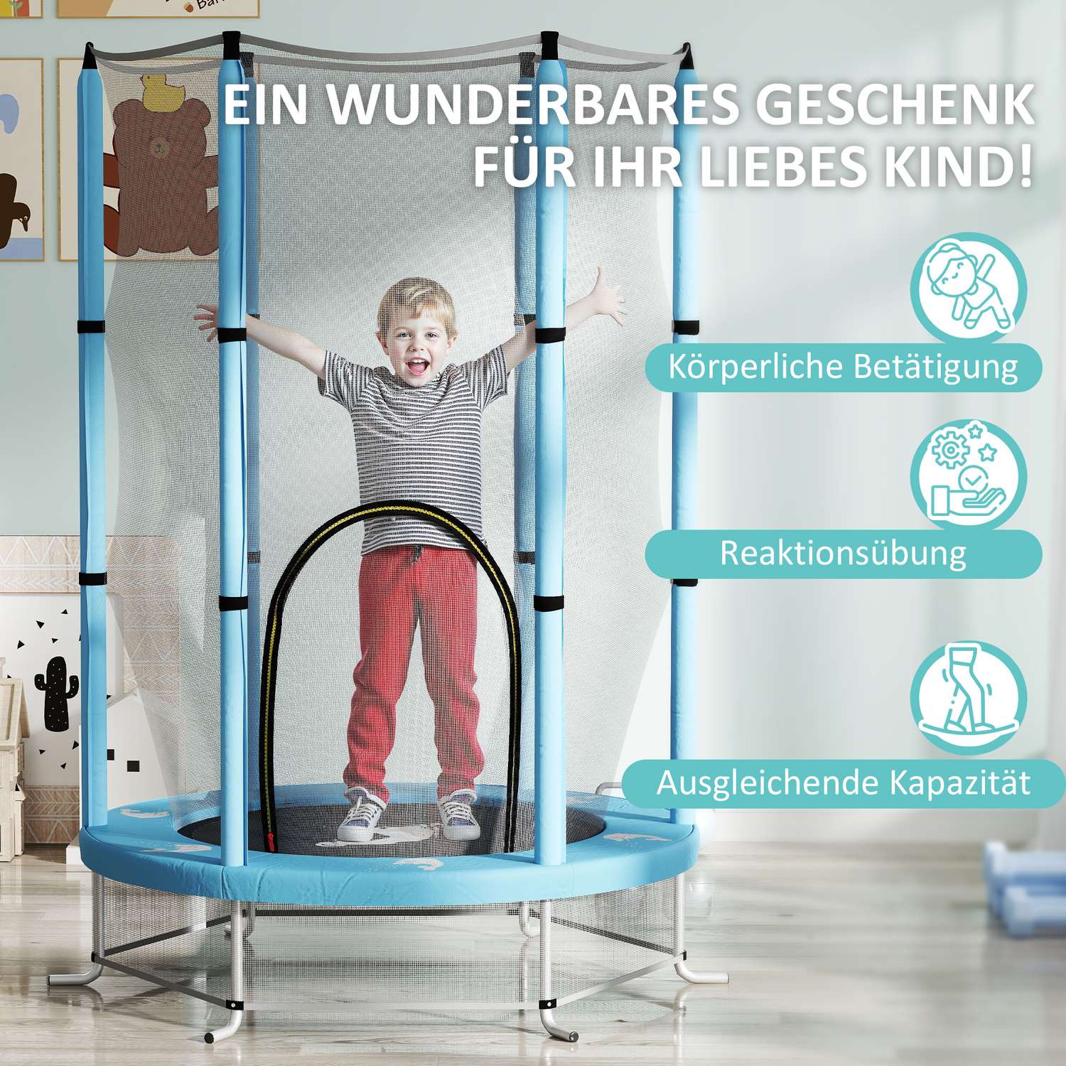 Inomhusstudsmatta för barn, Ø140 cm – Skyddsnät, Zip Door