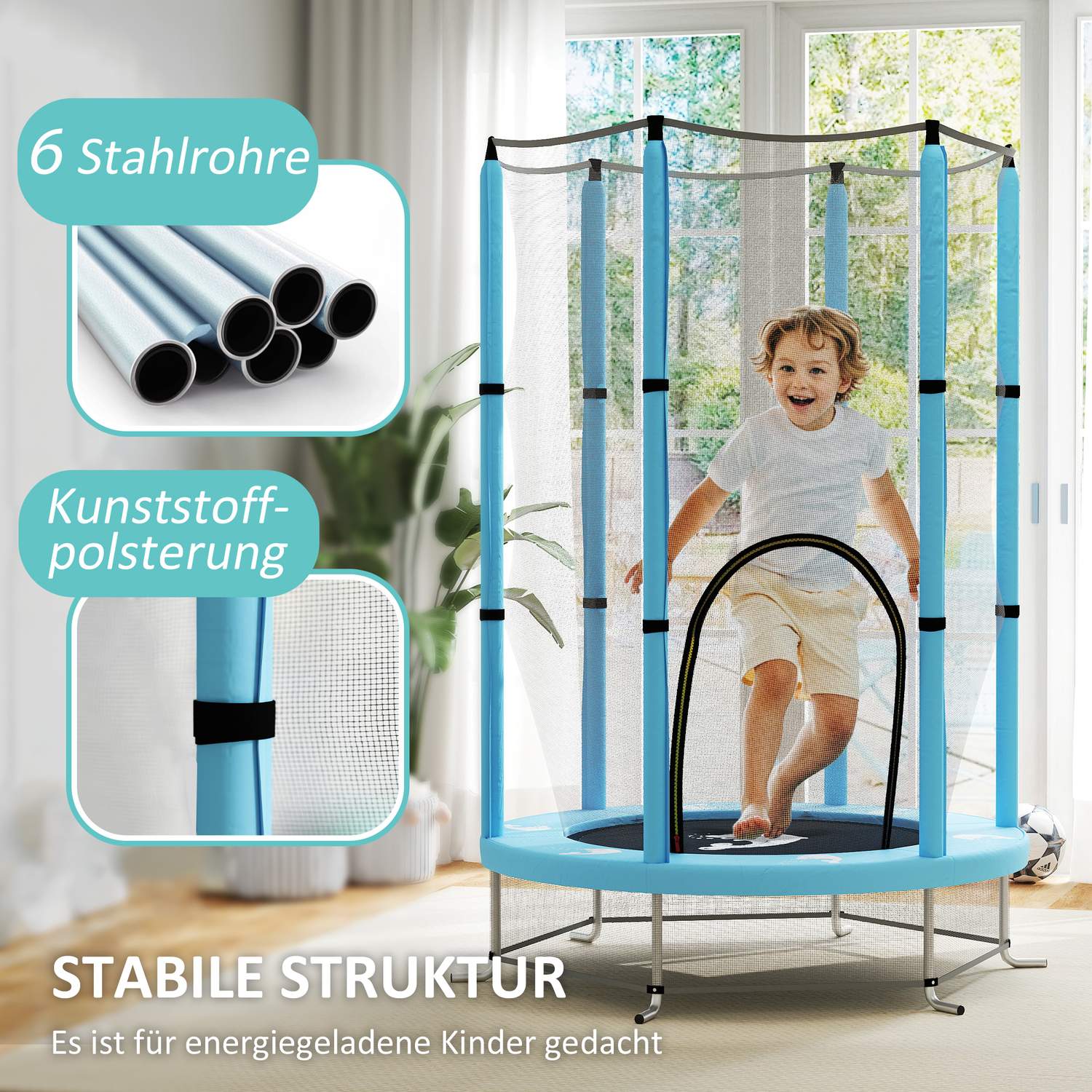 Inomhusstudsmatta för barn, Ø140 cm – Skyddsnät, Zip Door