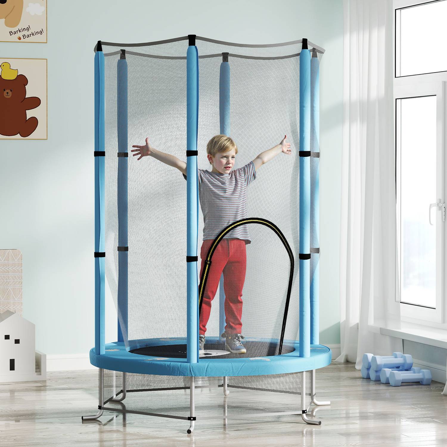 Inomhusstudsmatta för barn, Ø140 cm – Skyddsnät, Zip Door