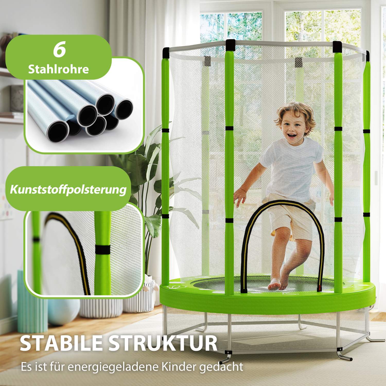 Barntrampolin 140cm med skyddsnät, grön