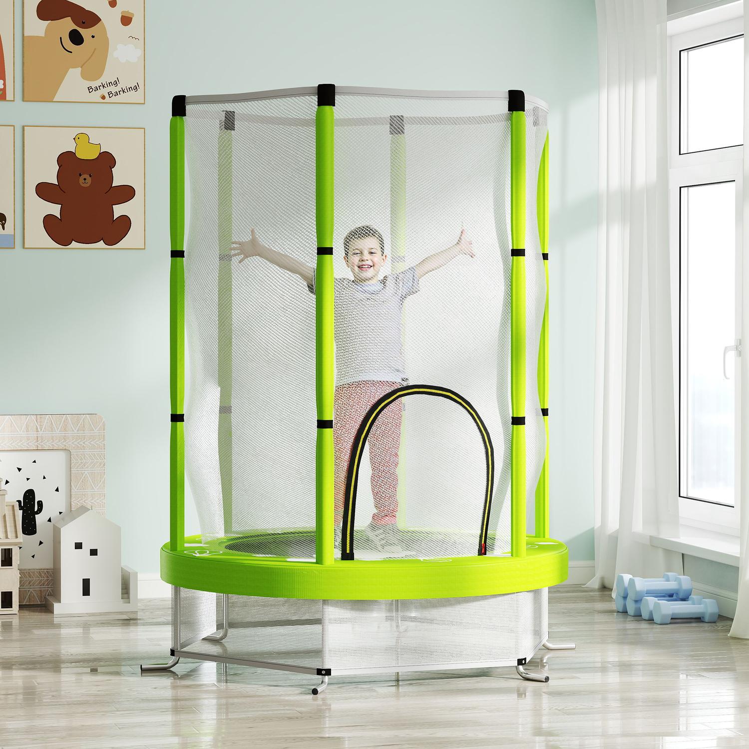 Barntrampolin 140cm med skyddsnät, grön