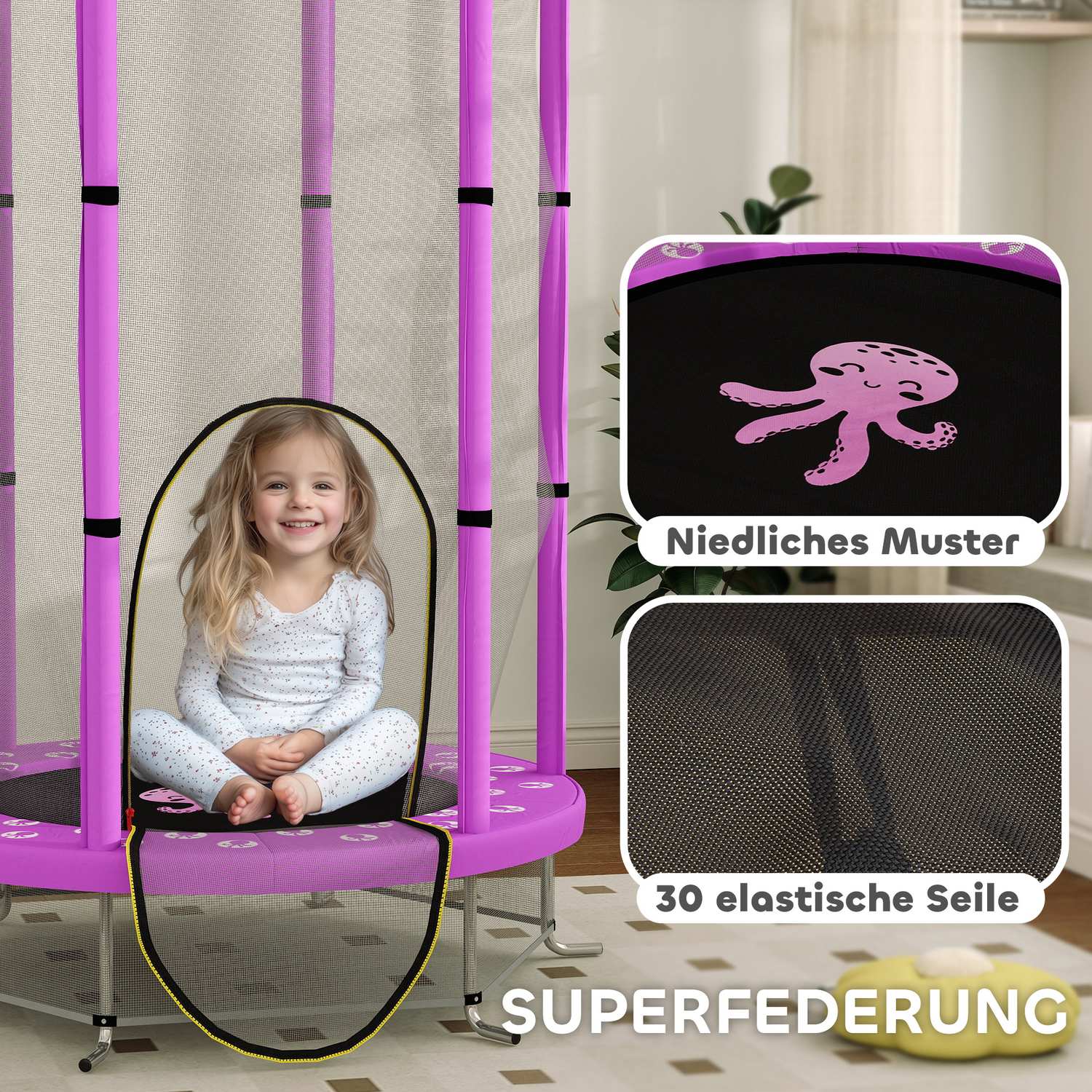 Barntrampolin med skyddsnät, Ø140 cm