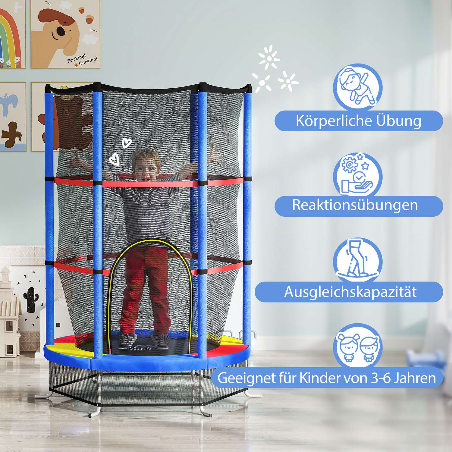 Barnstudsmatta med skyddsnät – inomhus/utomhus, Ø140 cm