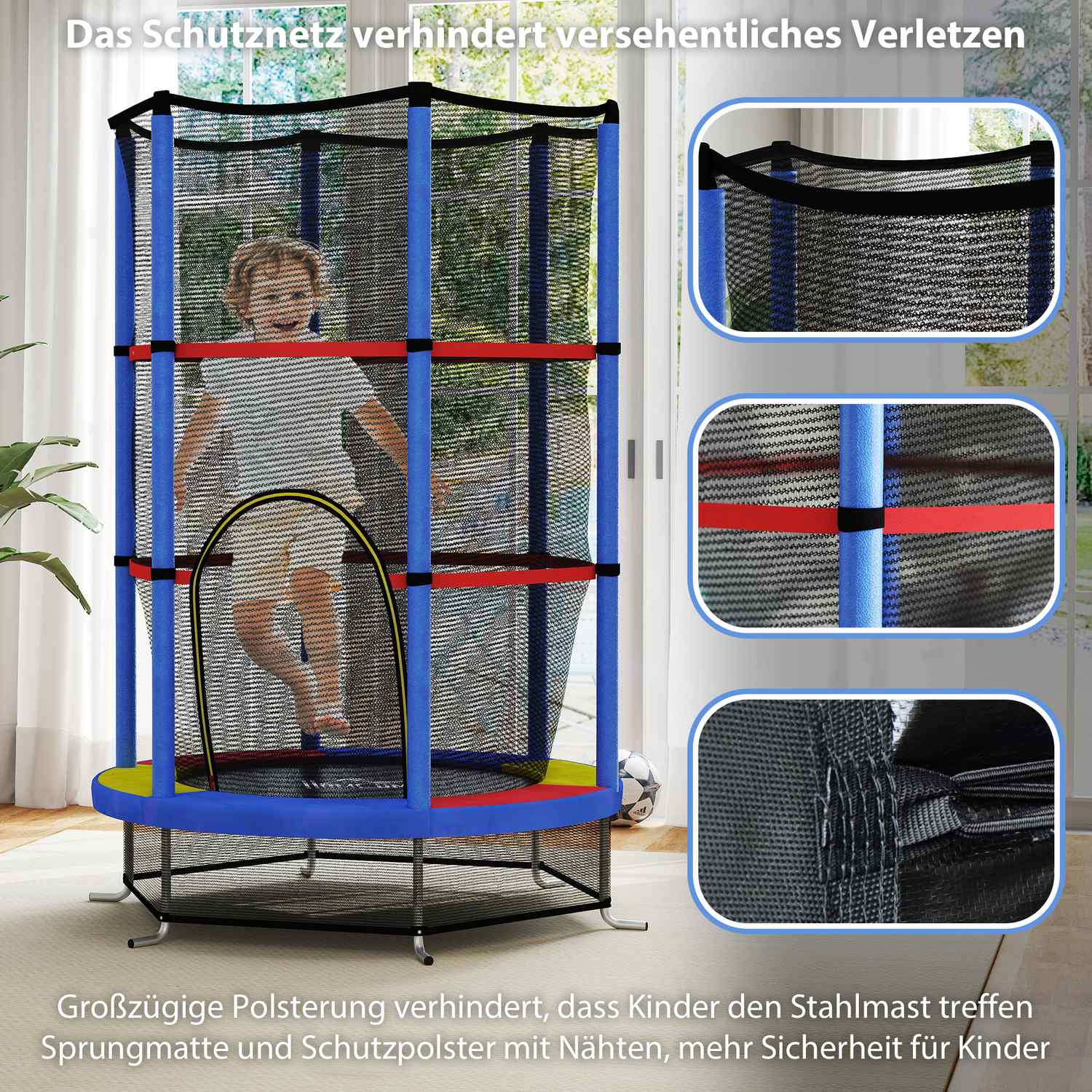 Barnstudsmatta med skyddsnät – inomhus/utomhus, Ø140 cm