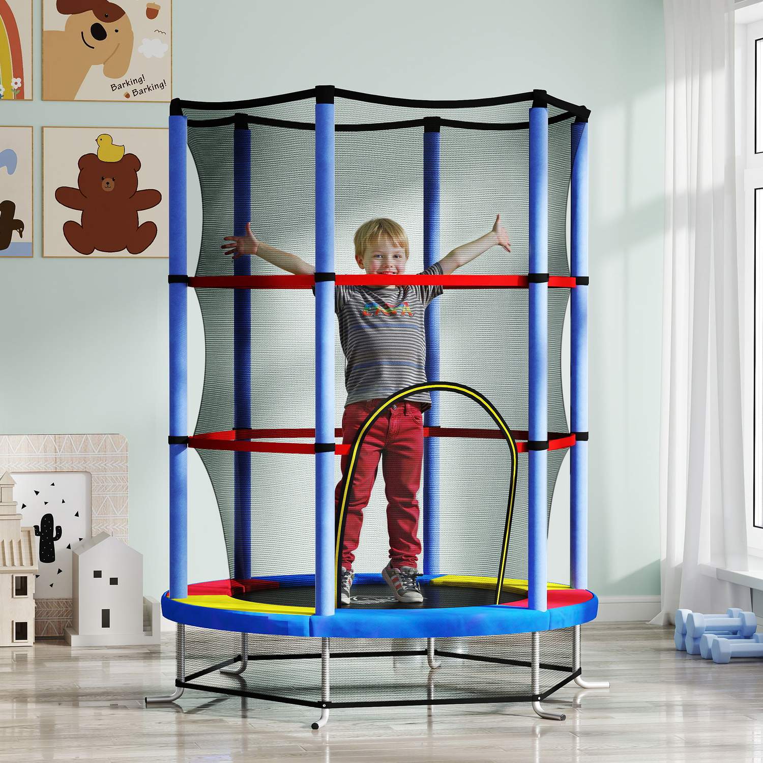 Barnstudsmatta med skyddsnät – inomhus/utomhus, Ø140 cm