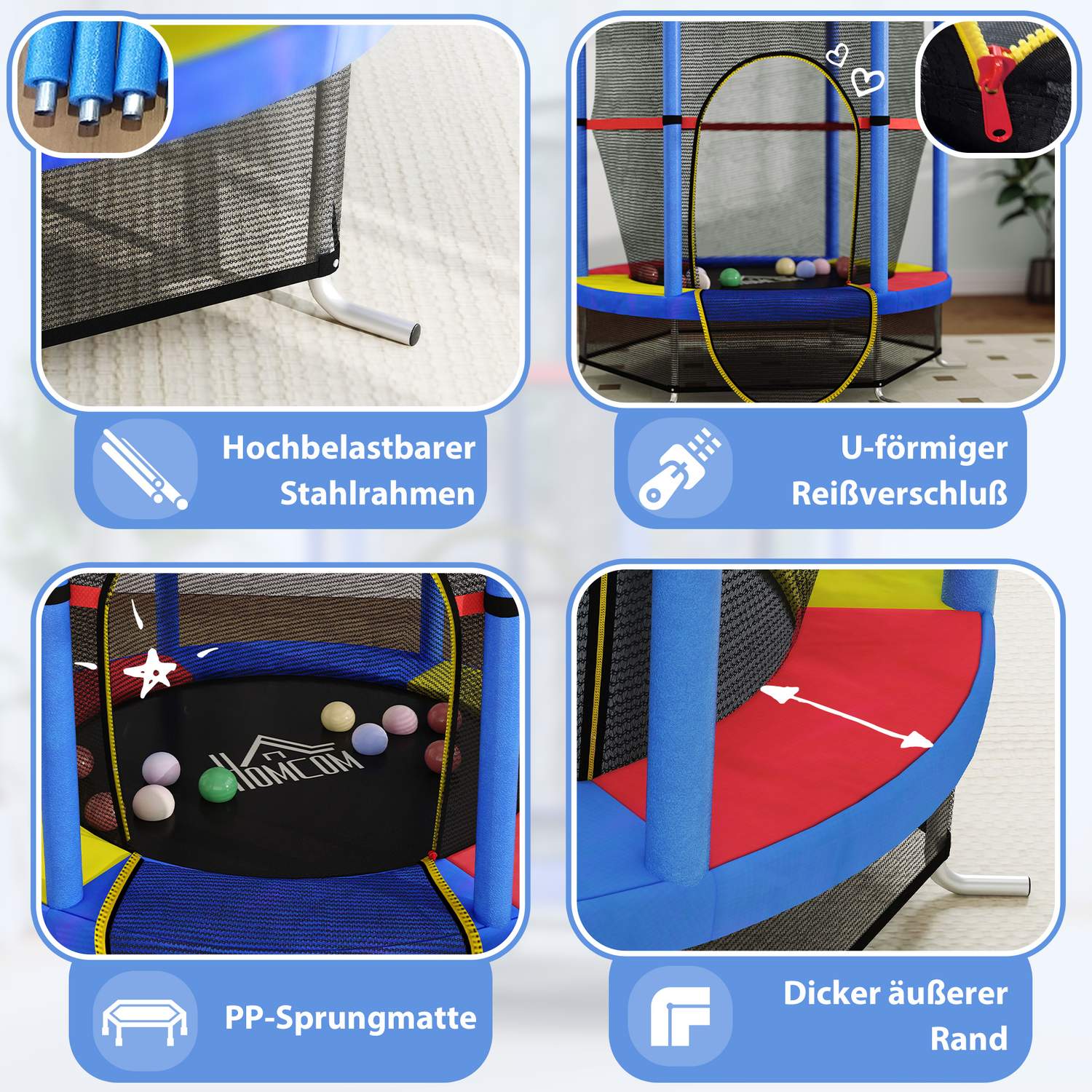 Barnstudsmatta med skyddsnät – inomhus/utomhus, Ø140 cm
