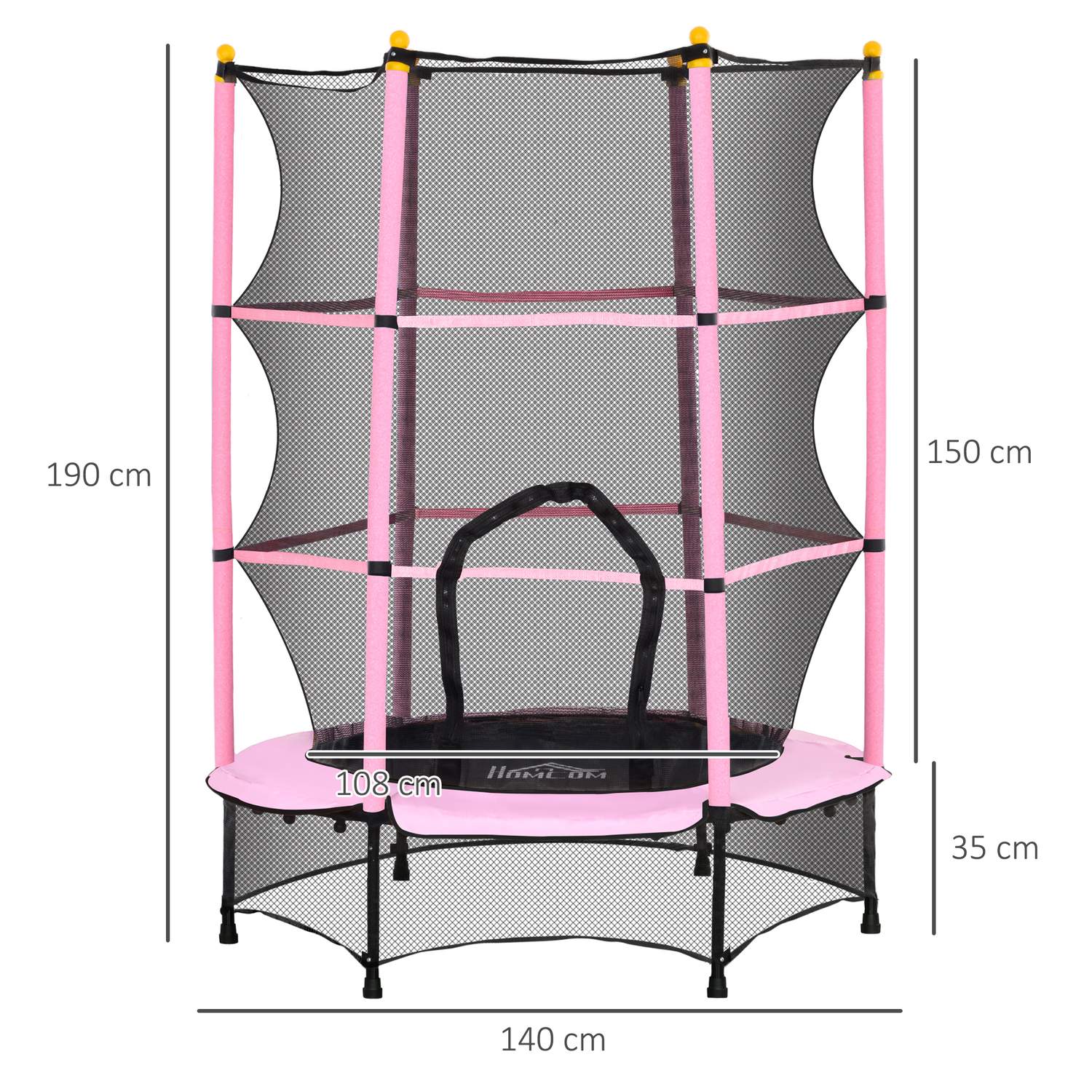 Barnstudsmatta med skyddsnät, Rosa, Ø140 cm