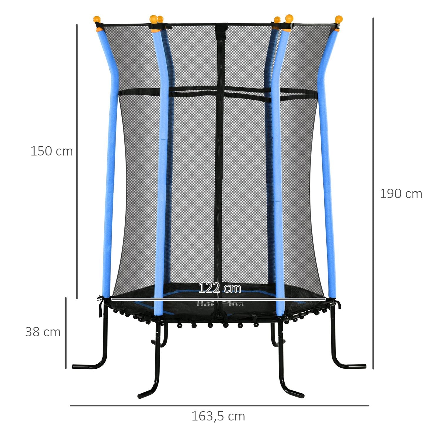 Inomhusstudsmatta för barn, Ø163,5 cm, Skyddsnät, Blå