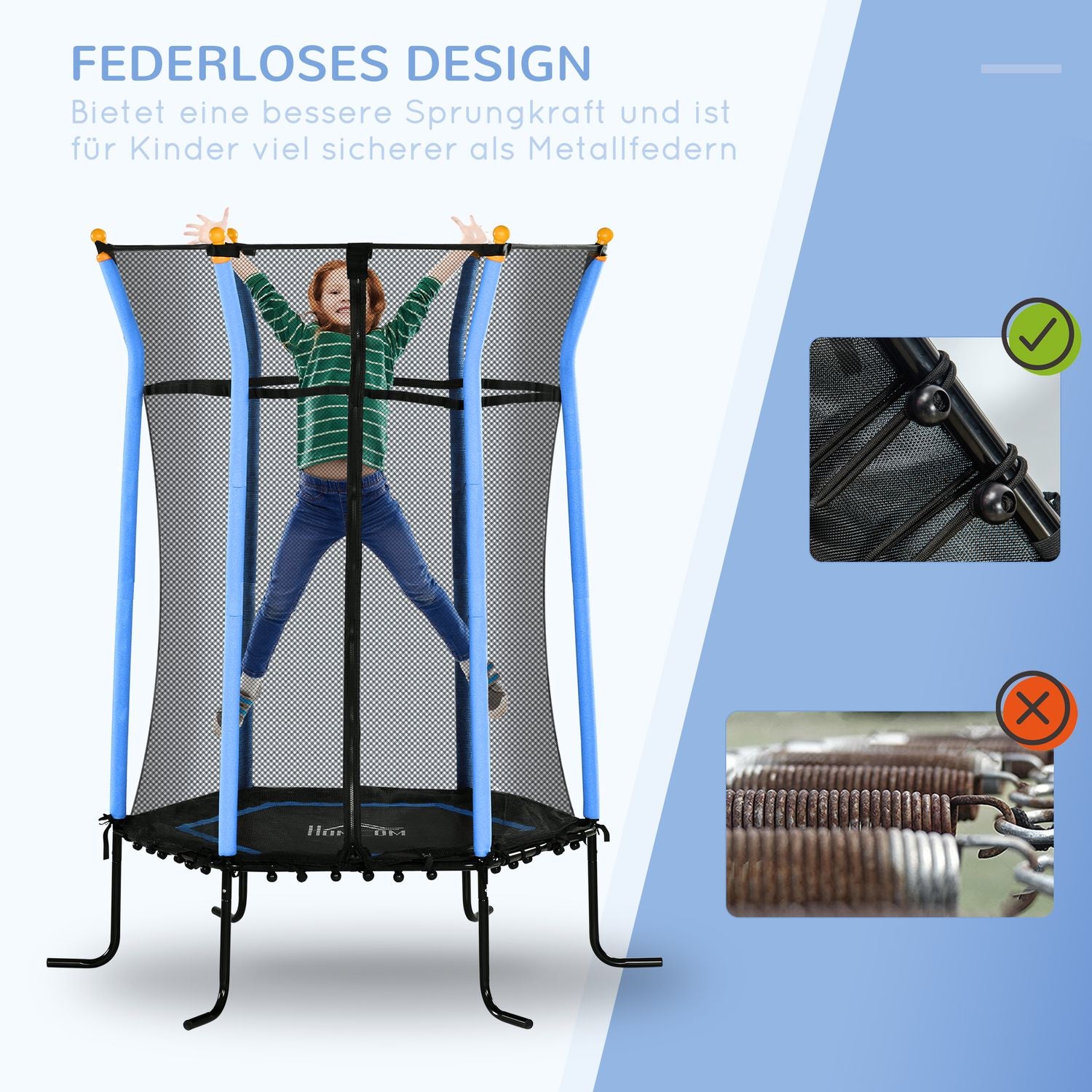 Inomhusstudsmatta för barn, Ø163,5 cm, Skyddsnät, Blå