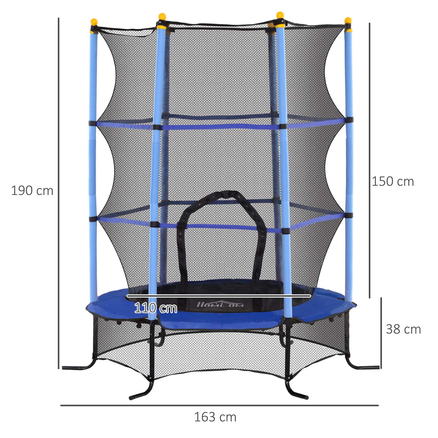 Trädgårdstrampolin för barn, Ø163 cm, Skyddsnät, Blå