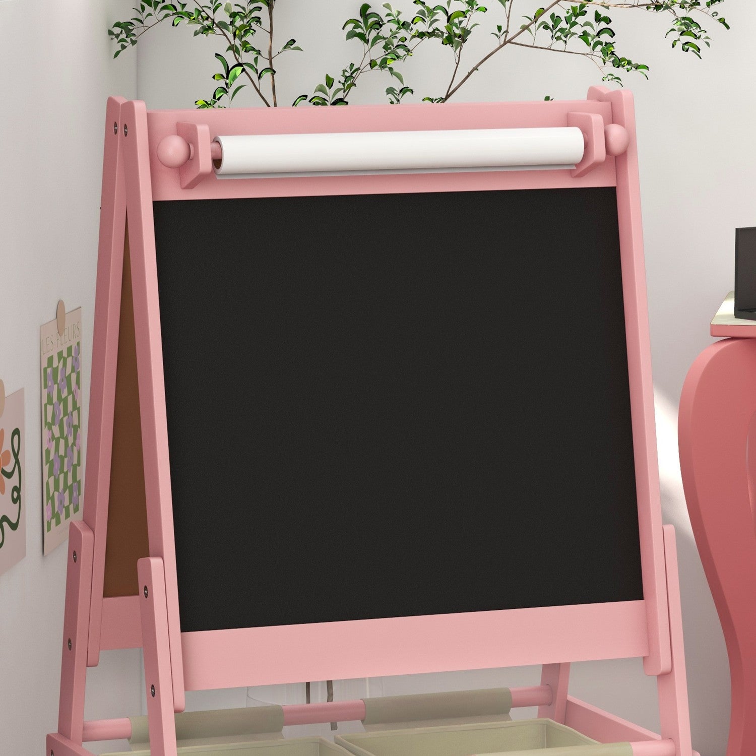 Barns 3-i-1 staffli, rosa, whiteboard och pappersrulle