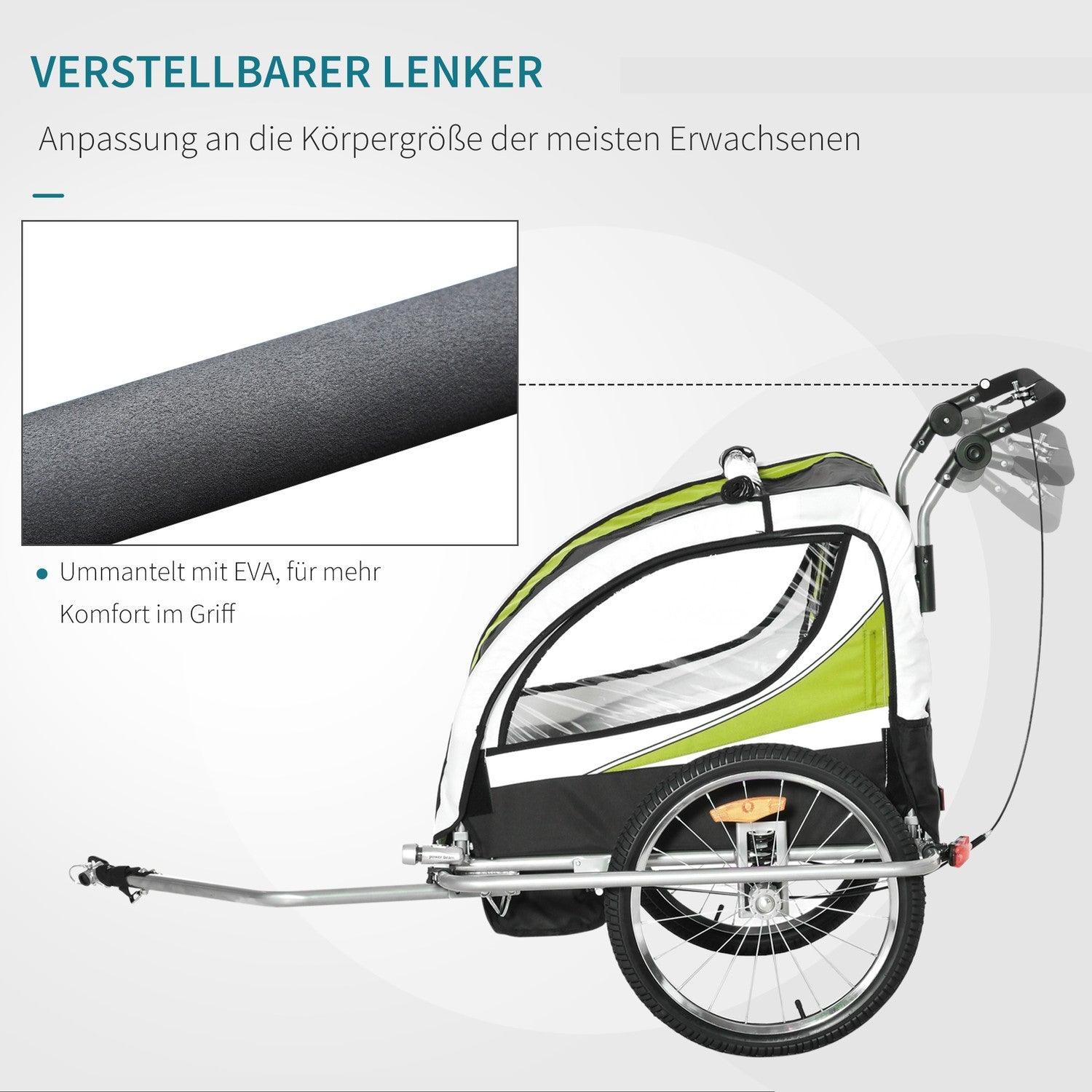 Barncykelvagn för 2 med regnskydd, grön/svart