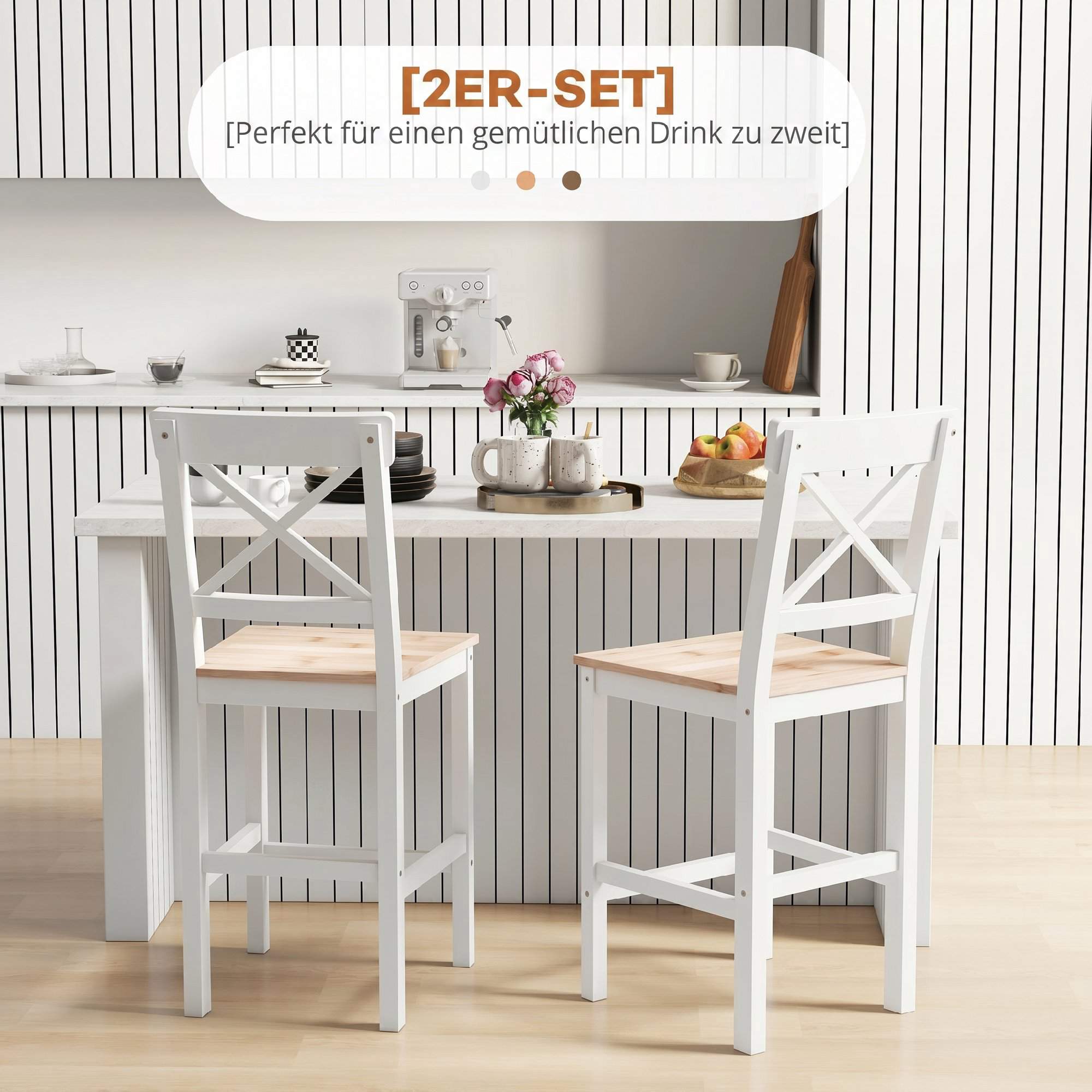 Barstolar Set Om 2, Furu, Ryggstöd, Fotstöd