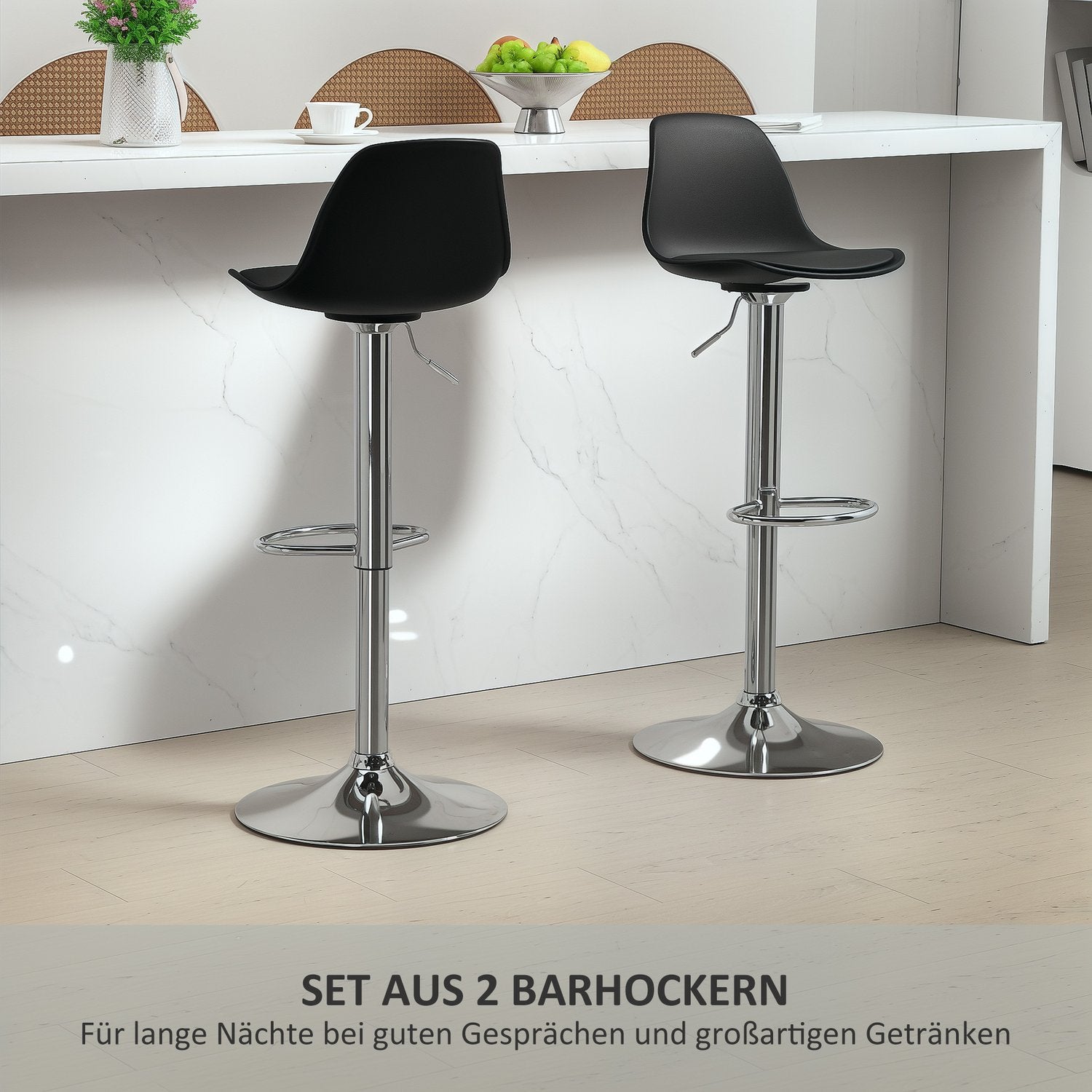 Justerbara barstolar Set om 2, konstläder, svart