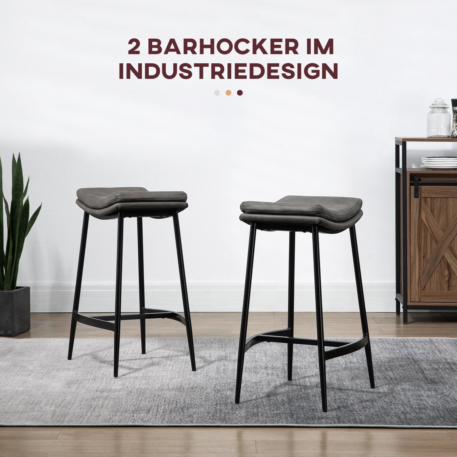 Barstolar Set om 2, vadderade säten, stålram