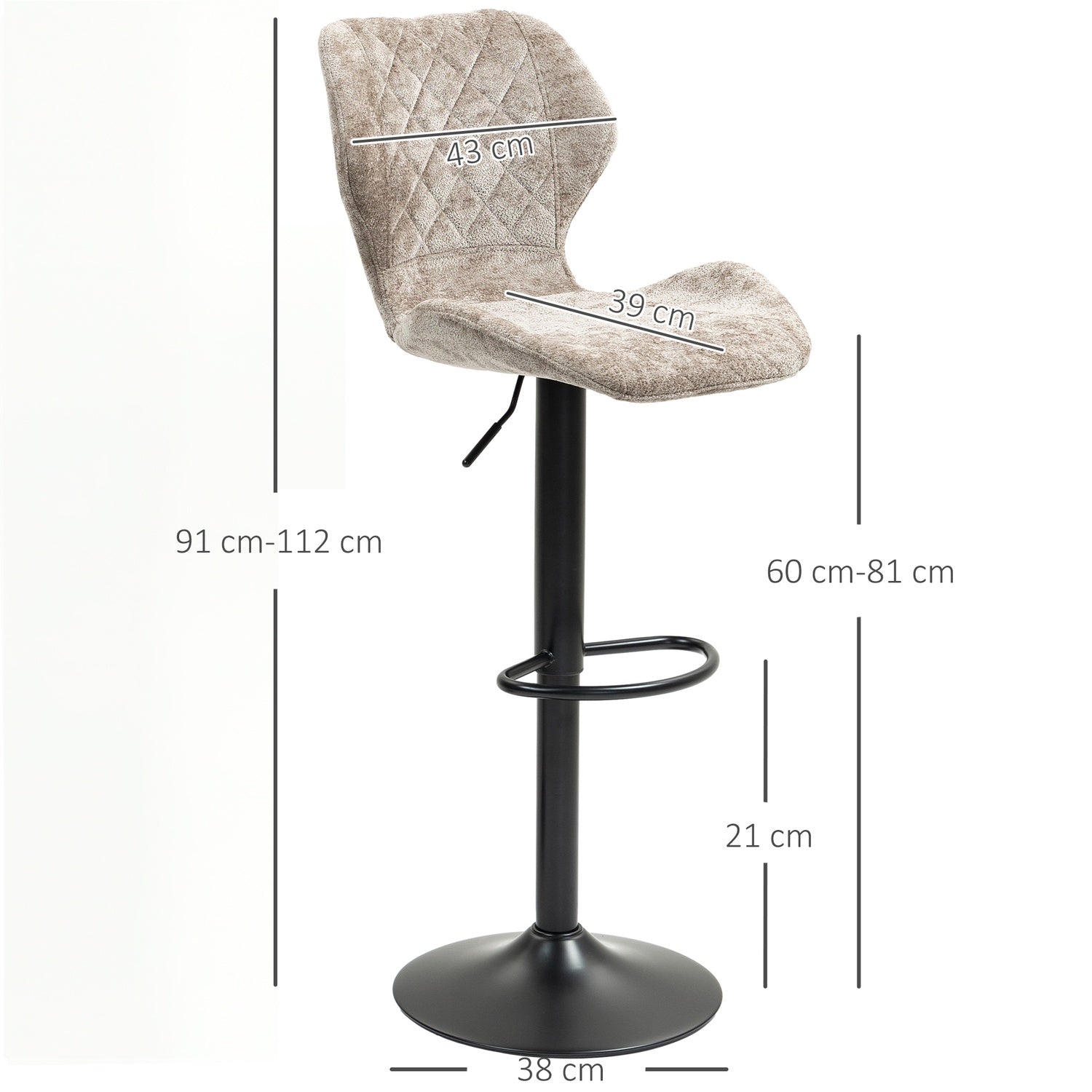 Justerbara bruna chenillebarstolar, 360° vridbar, set om 2
