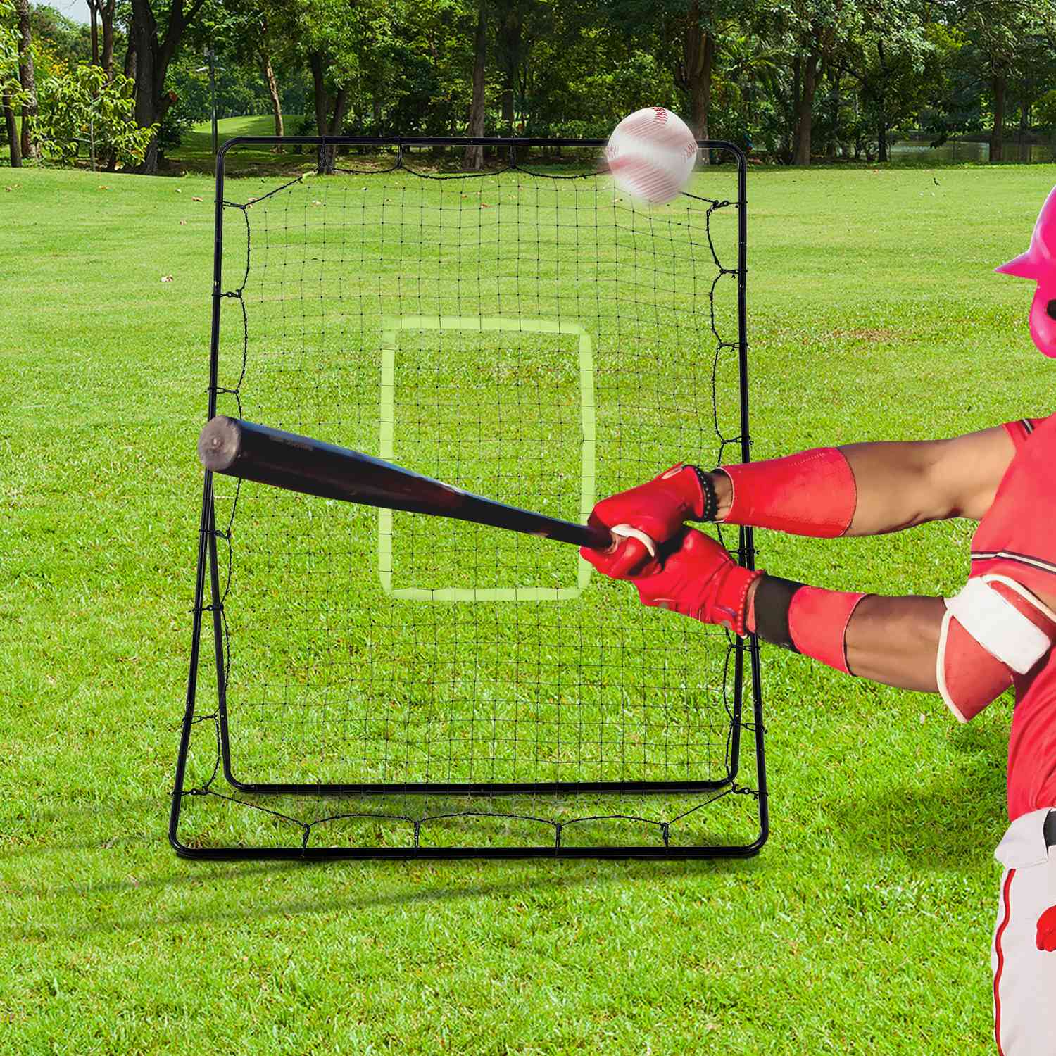 Baseball Rebounder Net, Portable Black Metal, 123 x 174 cm
