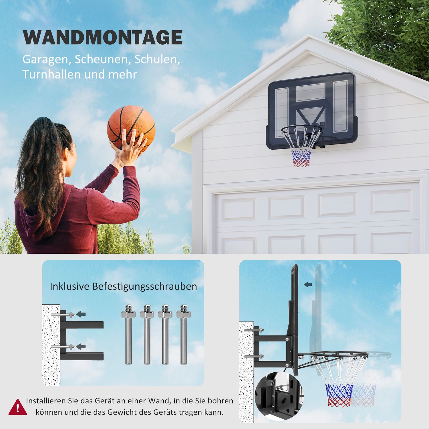 Basketbåge inomhus och utomhus – Ø45 cm fälg, väggmonterbar