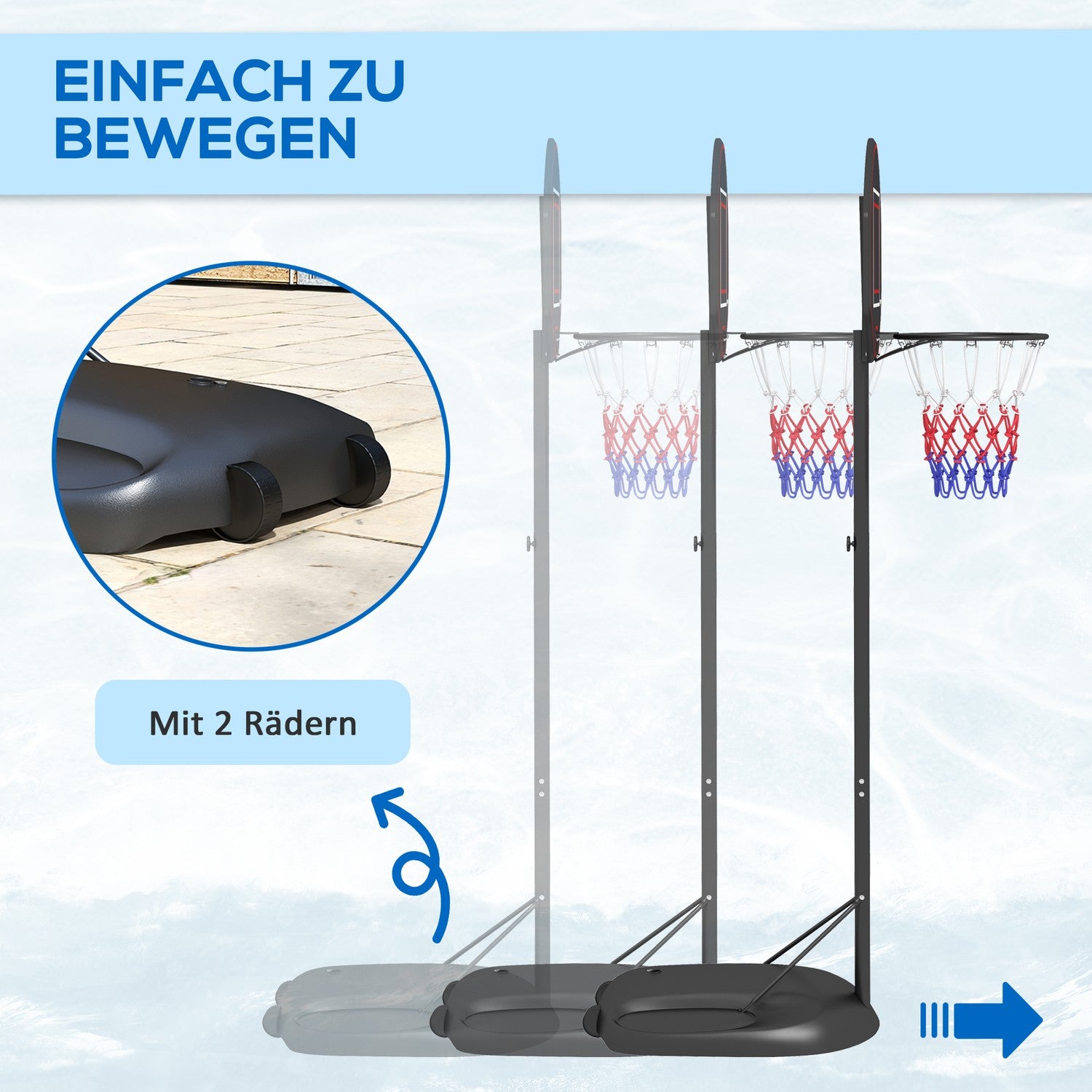 Justerbart stativ för basketbåge, 221-282 cm, spricksäker ryggbräda