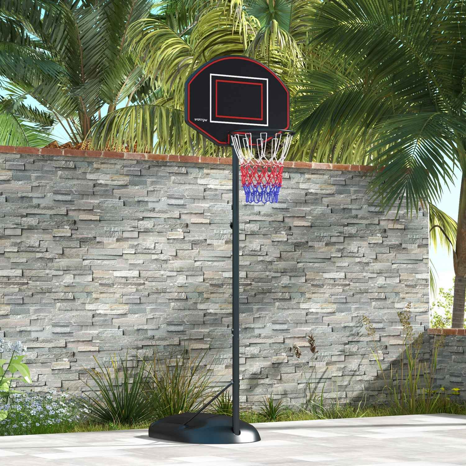 Justerbart stativ för basketbåge, 221-282 cm, spricksäker ryggbräda