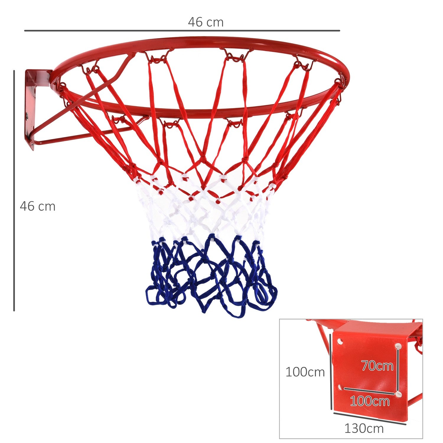 Basketbåge med nät, stålram, 46 cm diameter