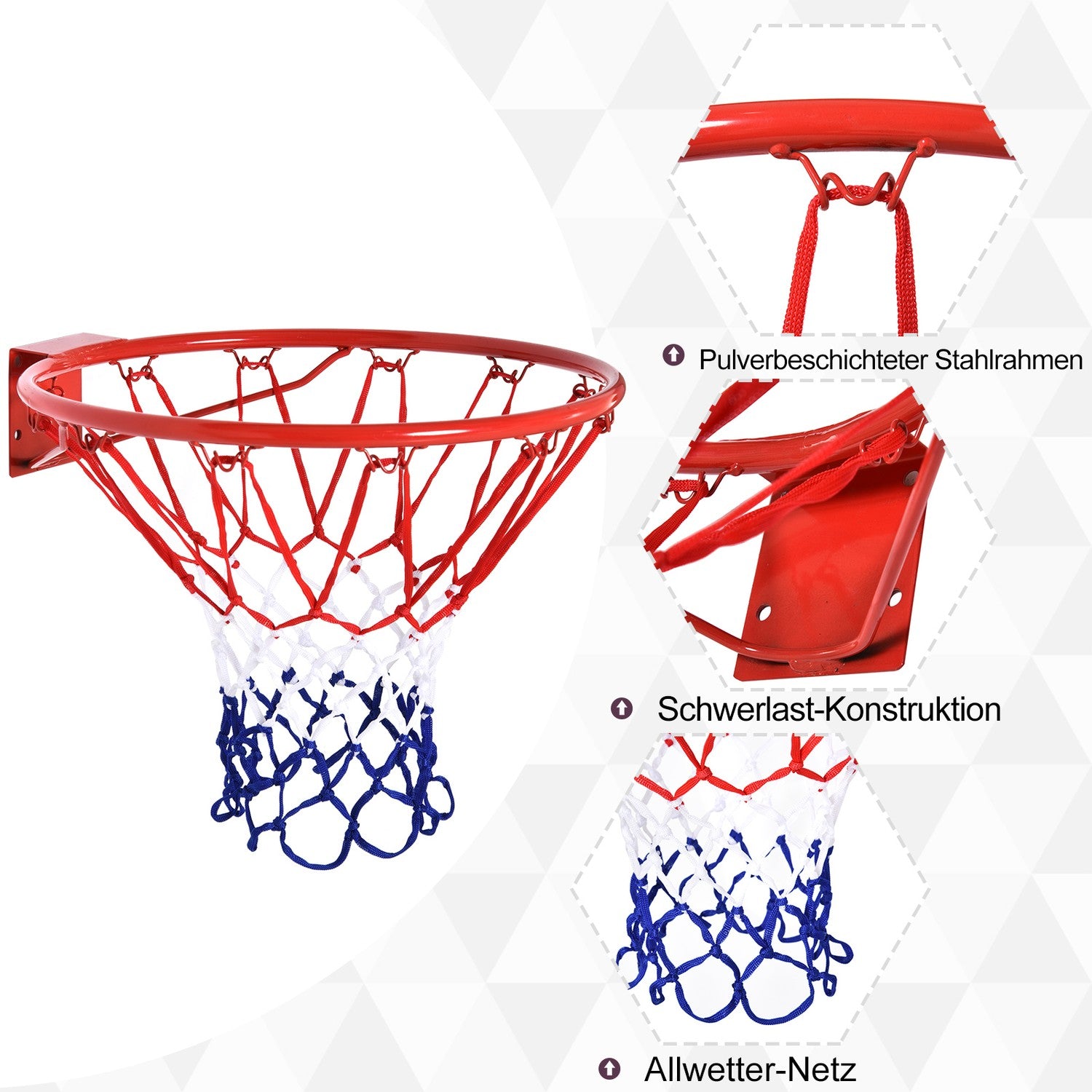 Basketbåge med nät, stålram, 46 cm diameter