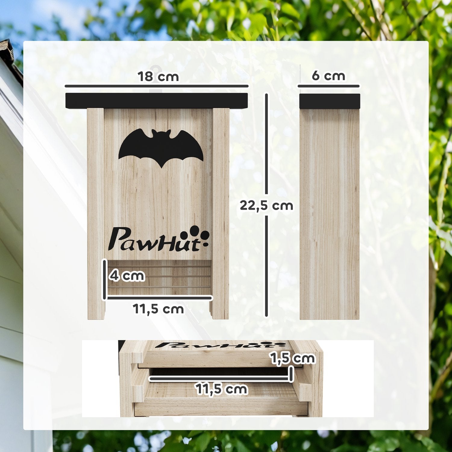 Bat House Set om 3 – Naturligt granträ, 18 x 6 x 22,5 cm