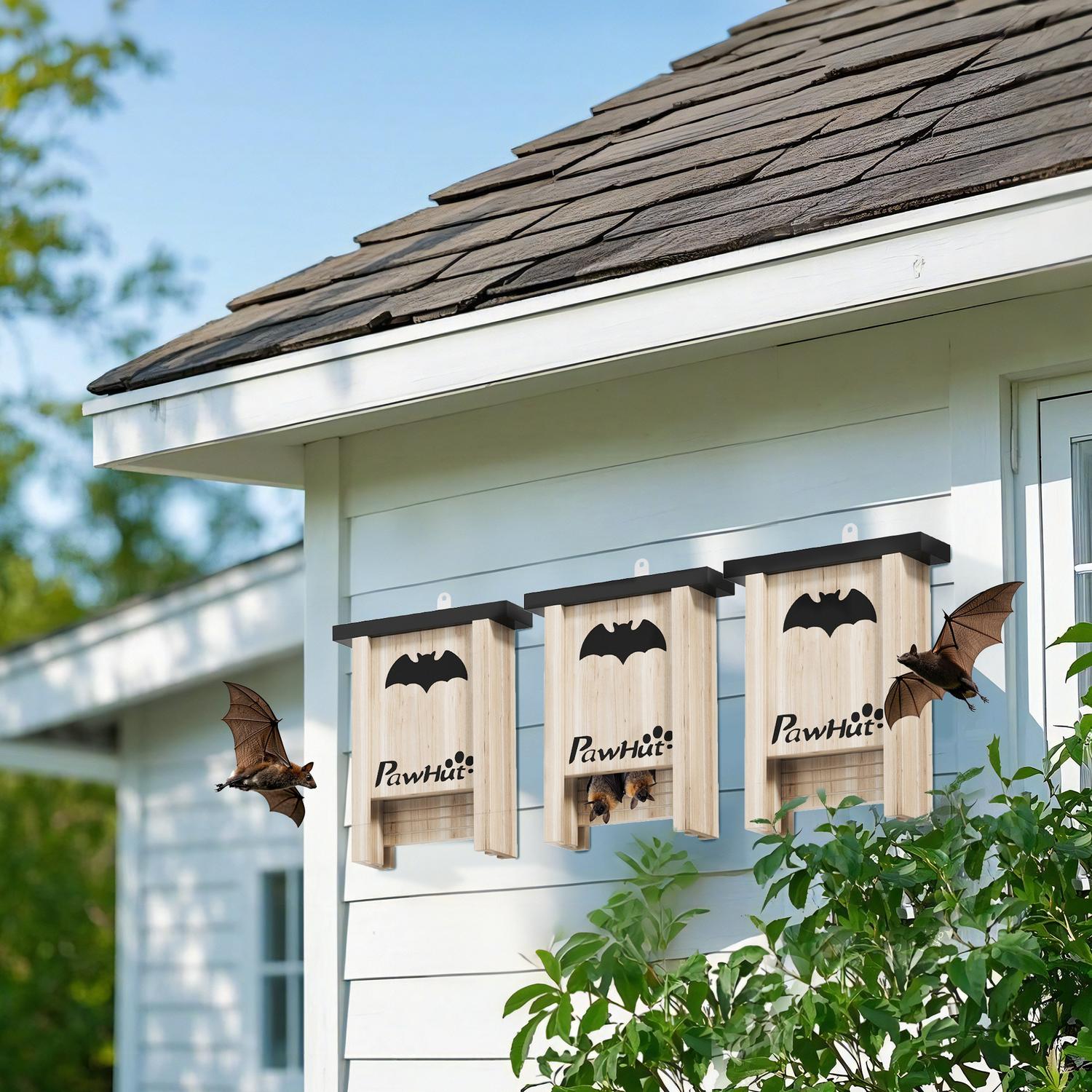 Bat House Set om 3 – Naturligt granträ, 18 x 6 x 22,5 cm