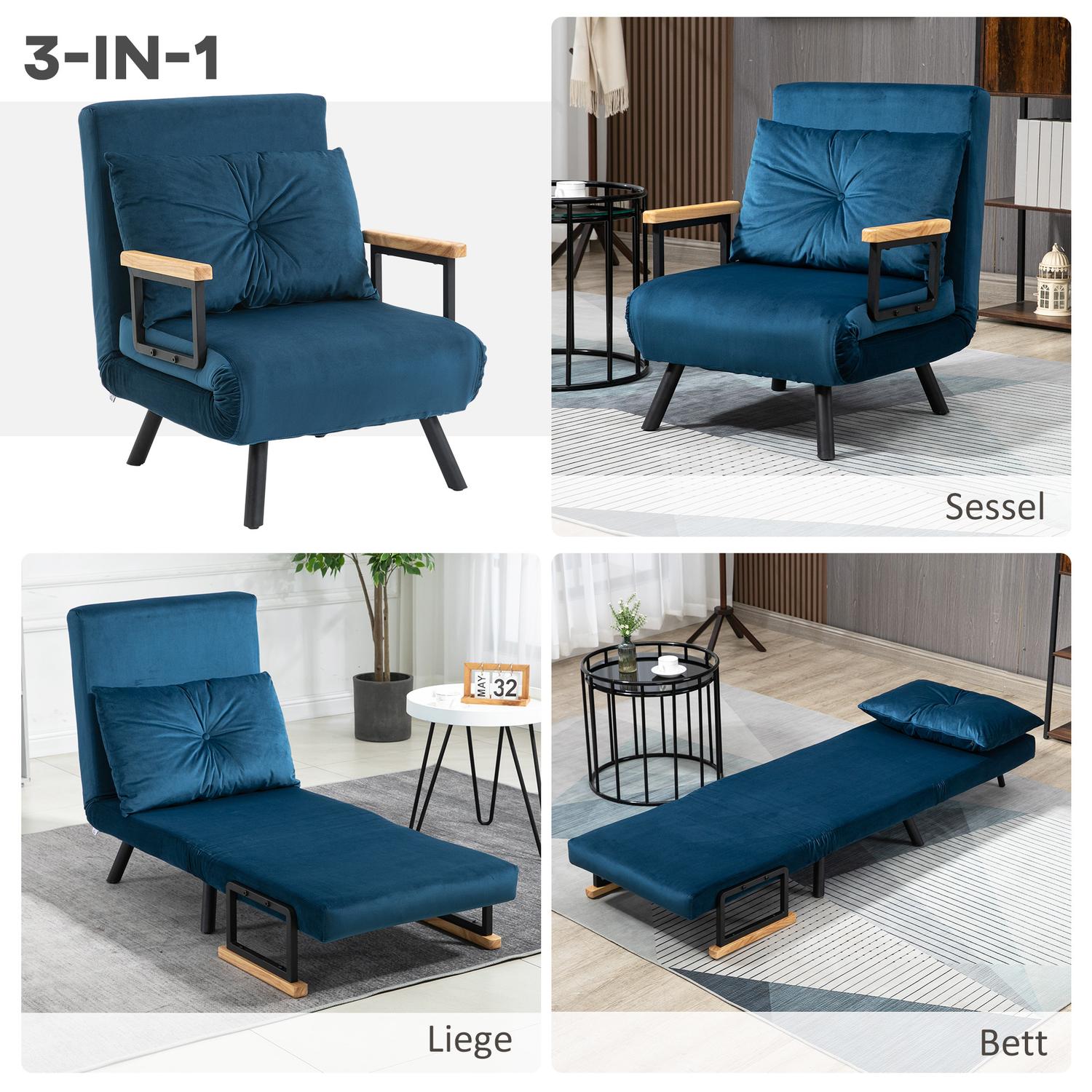Blue Velvet Bäddsoffa – Justerbart ryggstöd, 63x73x81cm
