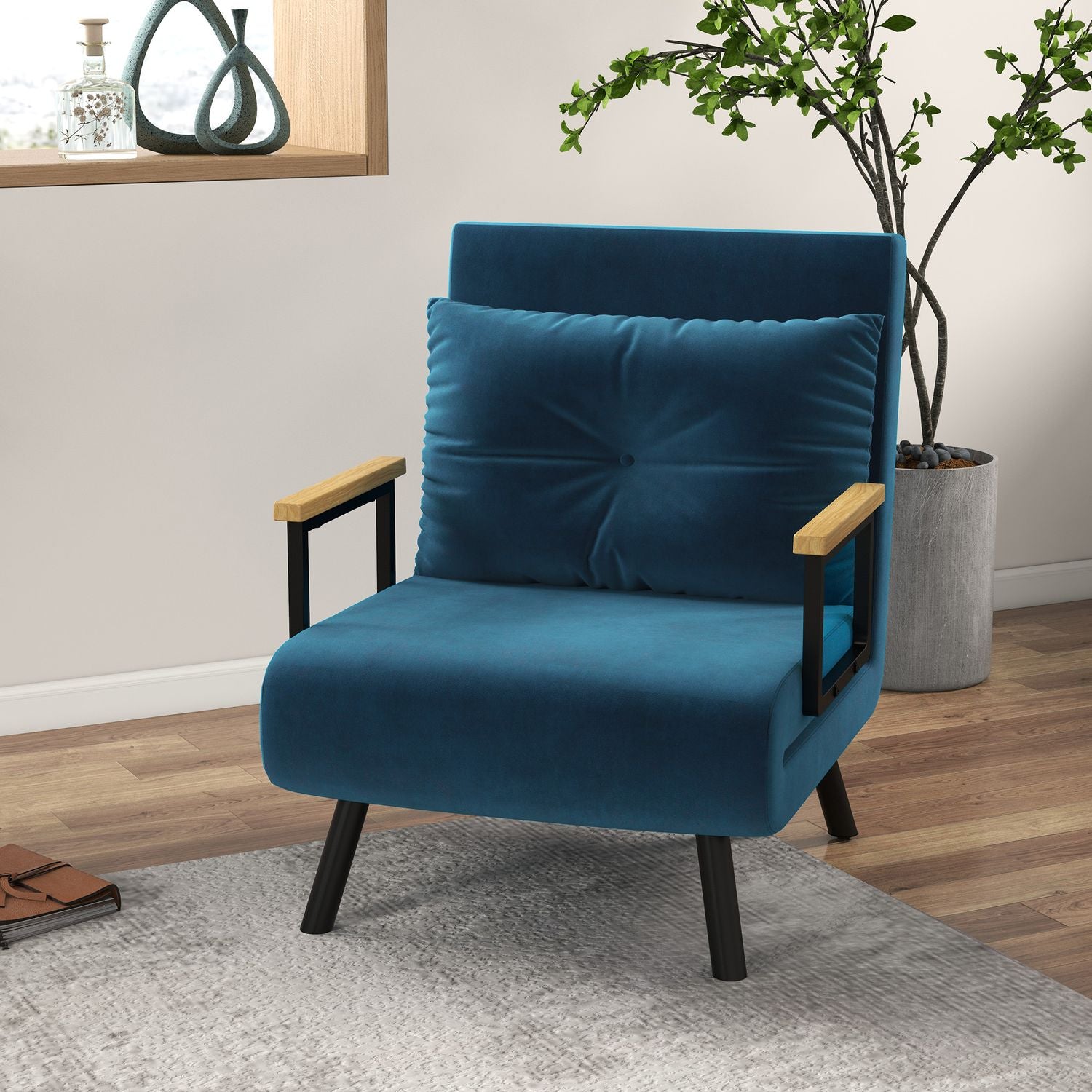 Blue Velvet Bäddsoffa – Justerbart ryggstöd, 63x73x81cm