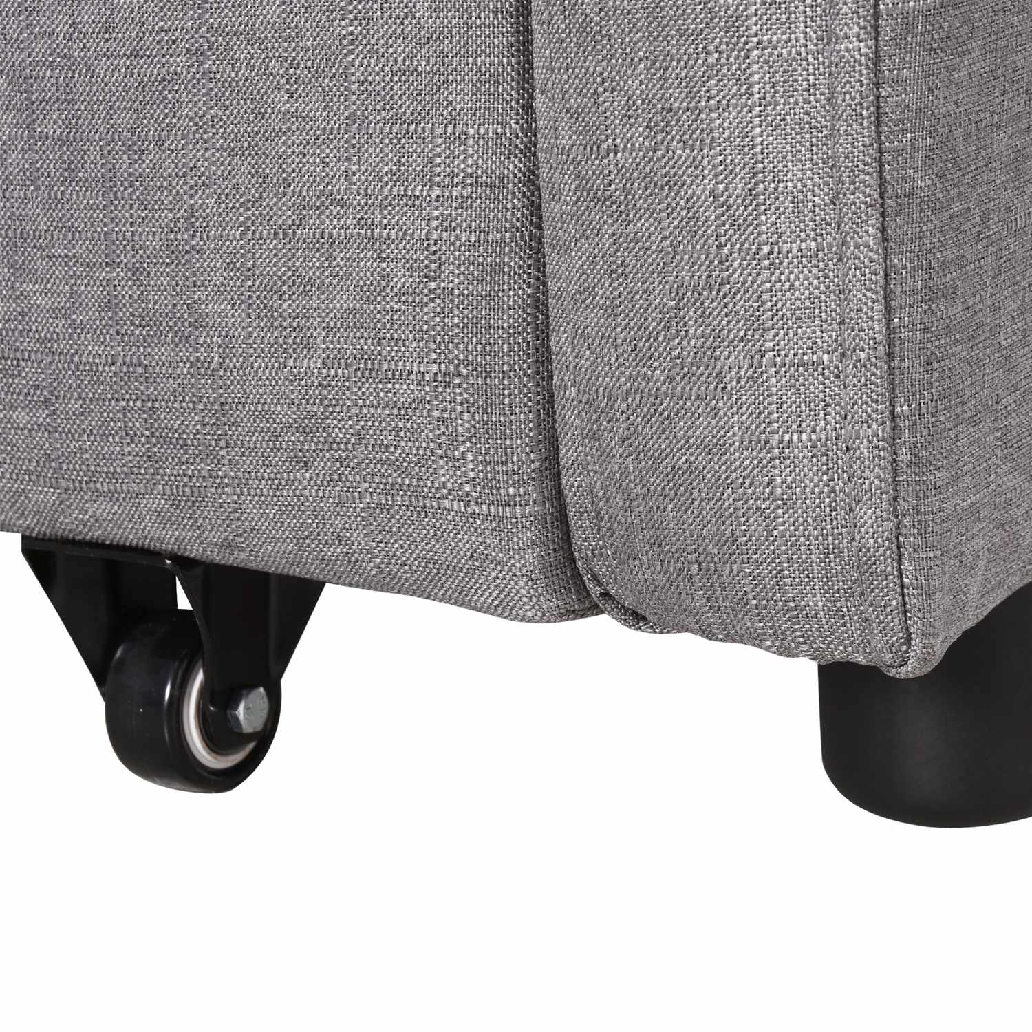 Bäddsoffa med grå linnelook, förvaring och hjul, 2-sits
