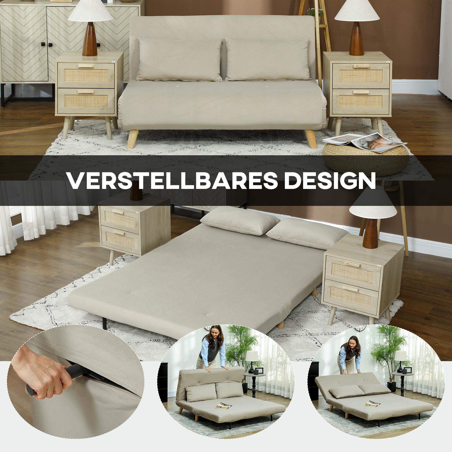 Beige sammetsbäddsoffa med ländkudde – 130 x 78 cm