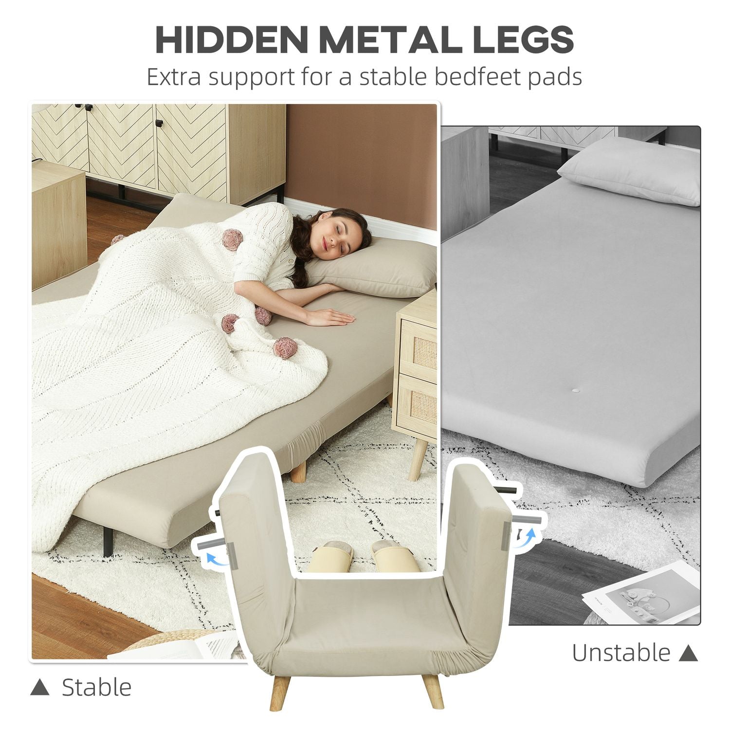 Beige sammetsbäddsoffa med ländkudde – 130 x 78 cm