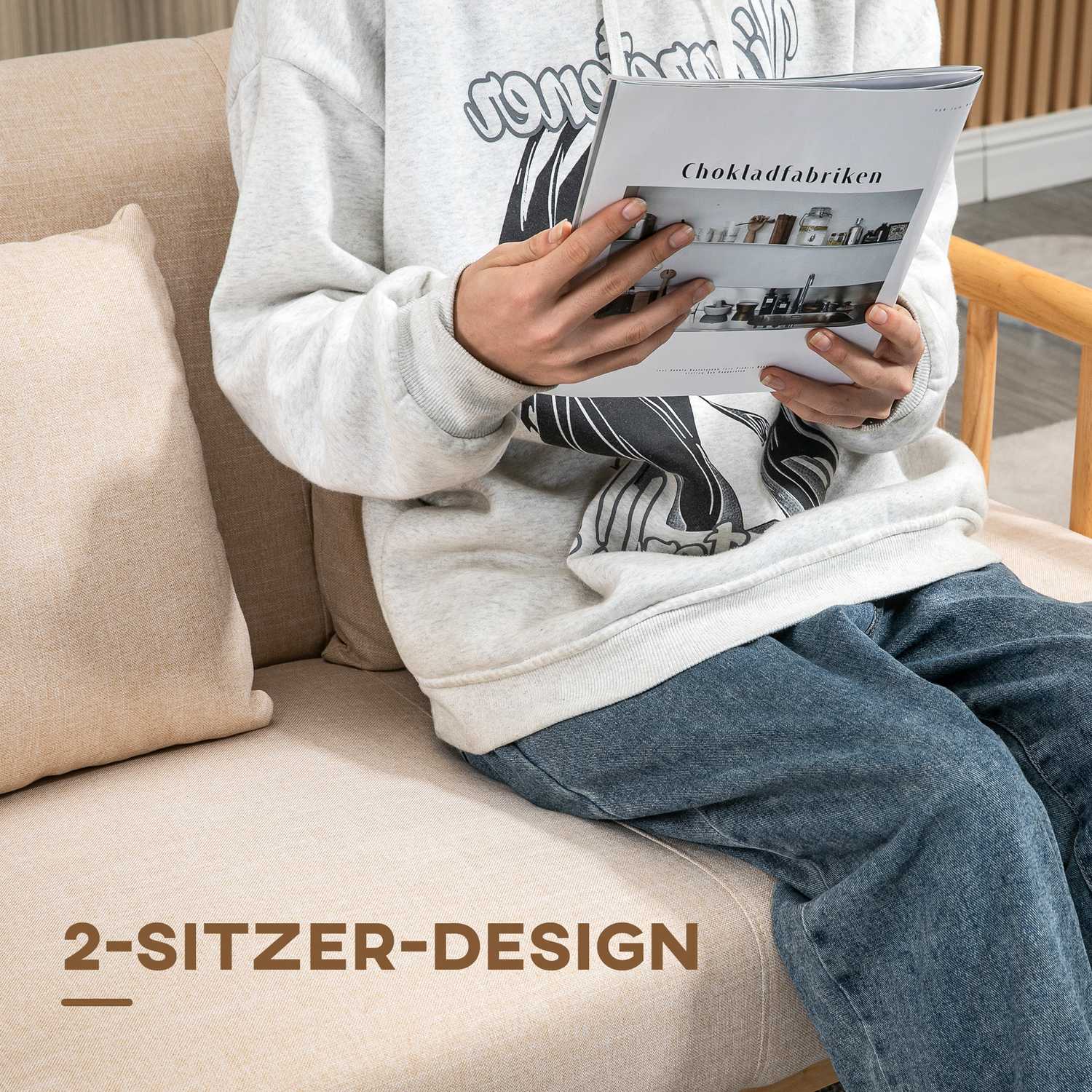 Beige 2-sits soffa med kuddar, linne-look, kompakt