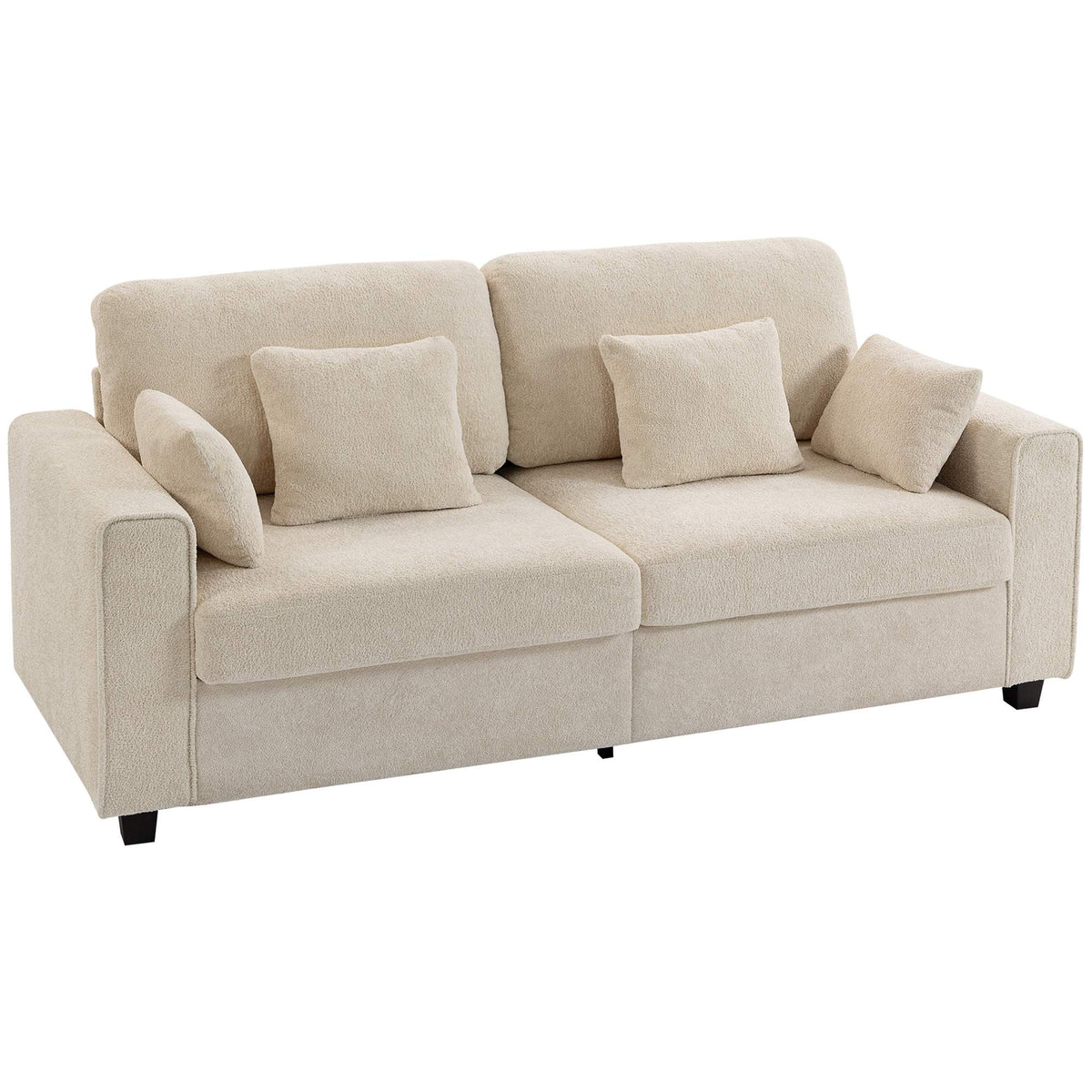Beige 3-seters sofa med fløyelstrekk og dyp sitteflate