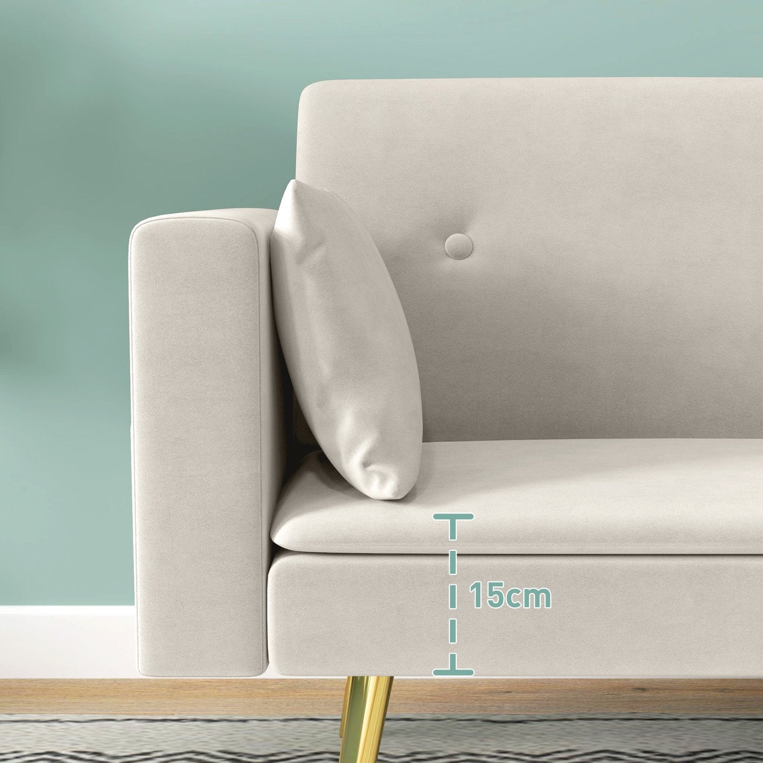 Beige bäddsoffa, 2-sits med justerbart ryggstöd & ficka