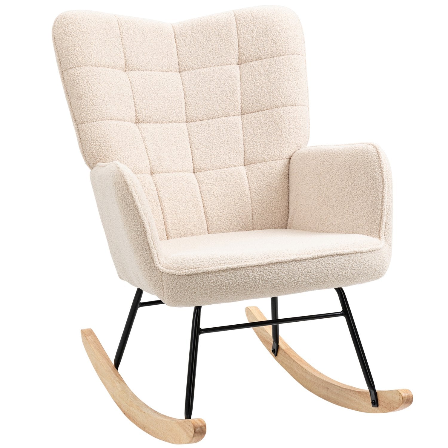 Beige berberfleece gungstol – 120 kg kapacitet, sovrum