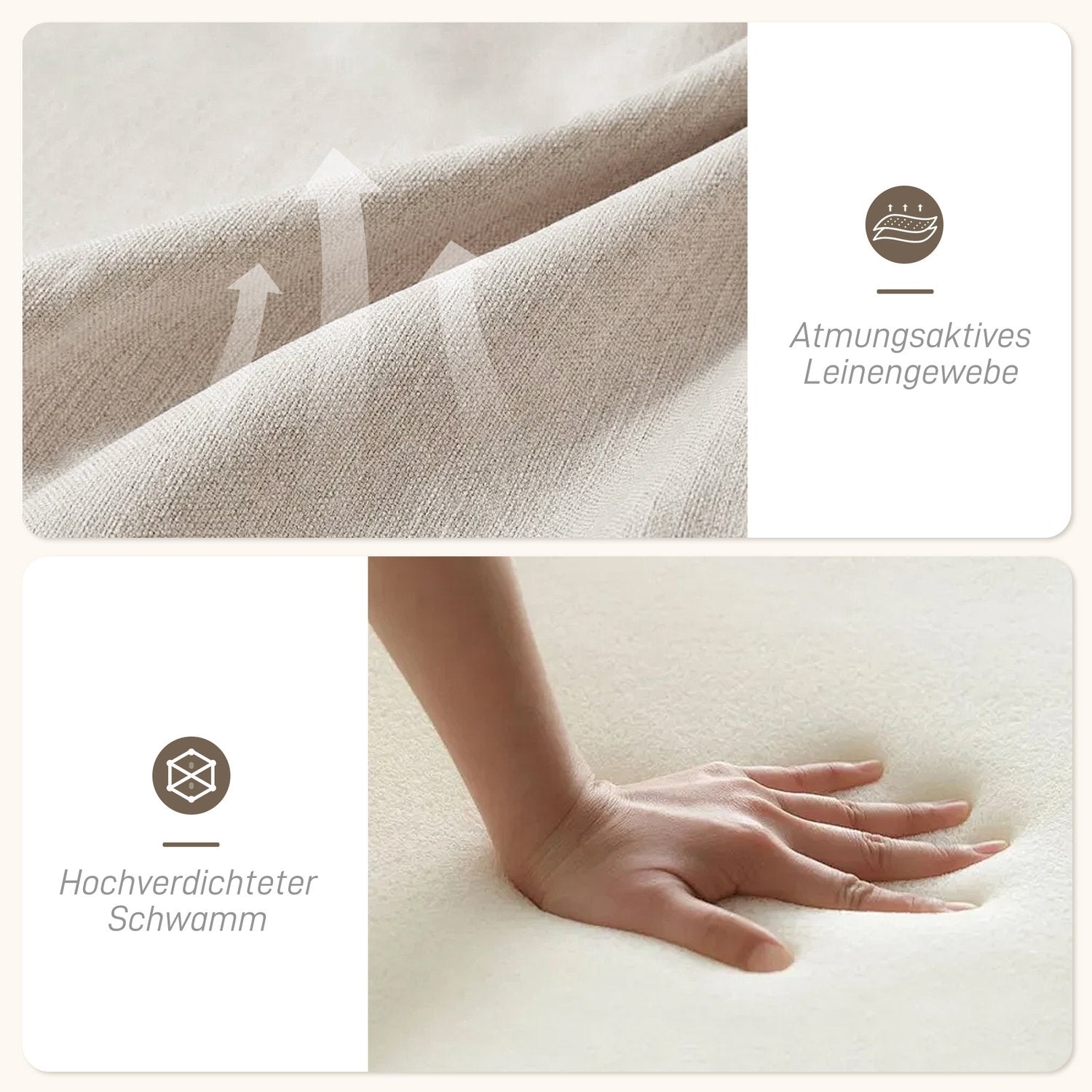 Beige fåtölj i linnelook med träben och avtagbara kuddar