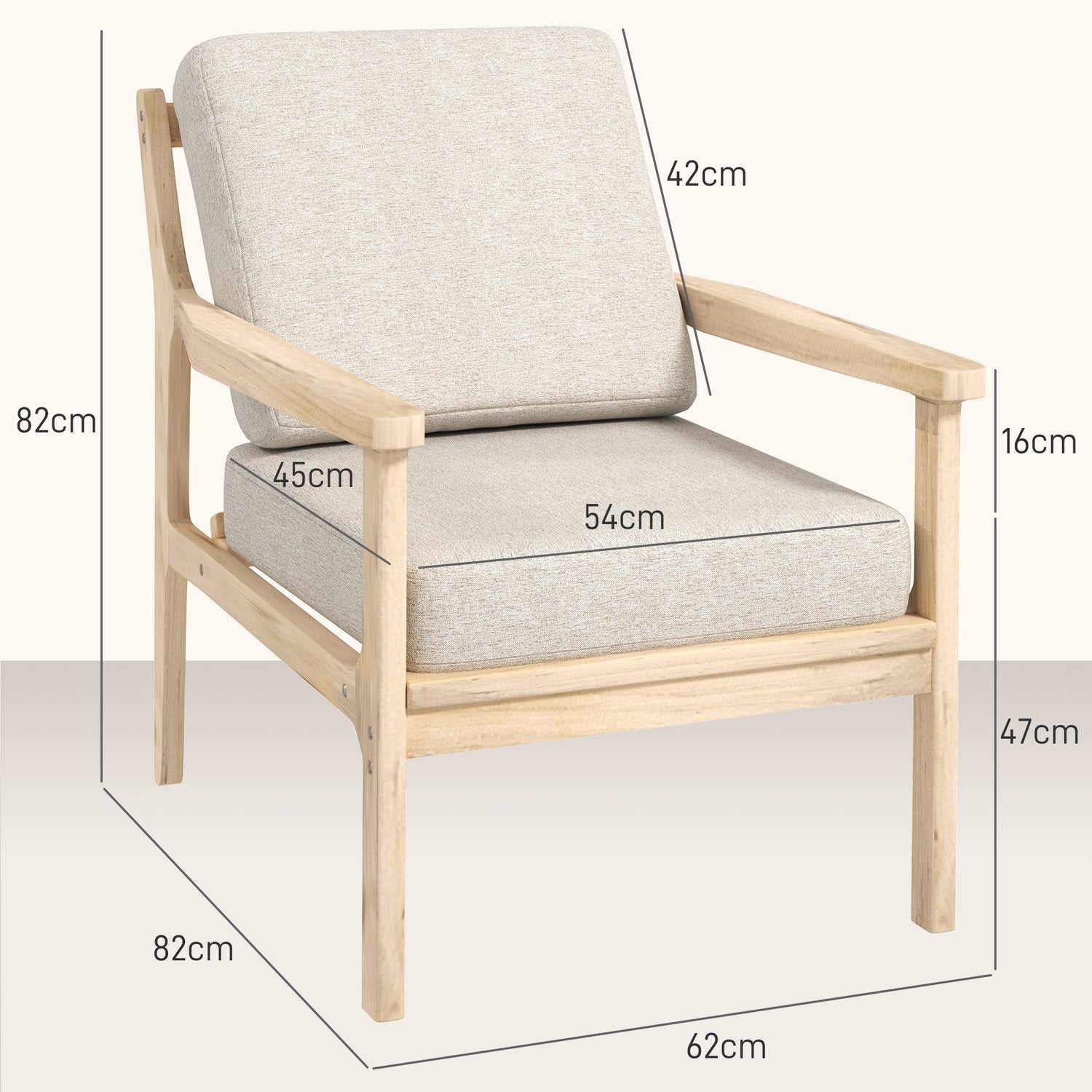 Beige fåtölj i linnelook med träben och avtagbara kuddar