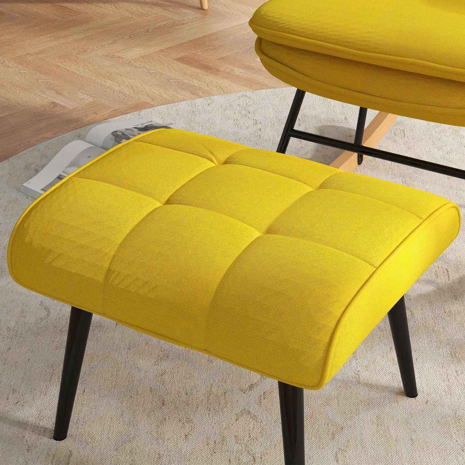 Beige gungstol i linne-look med ottoman, 130 kg Kapacitet